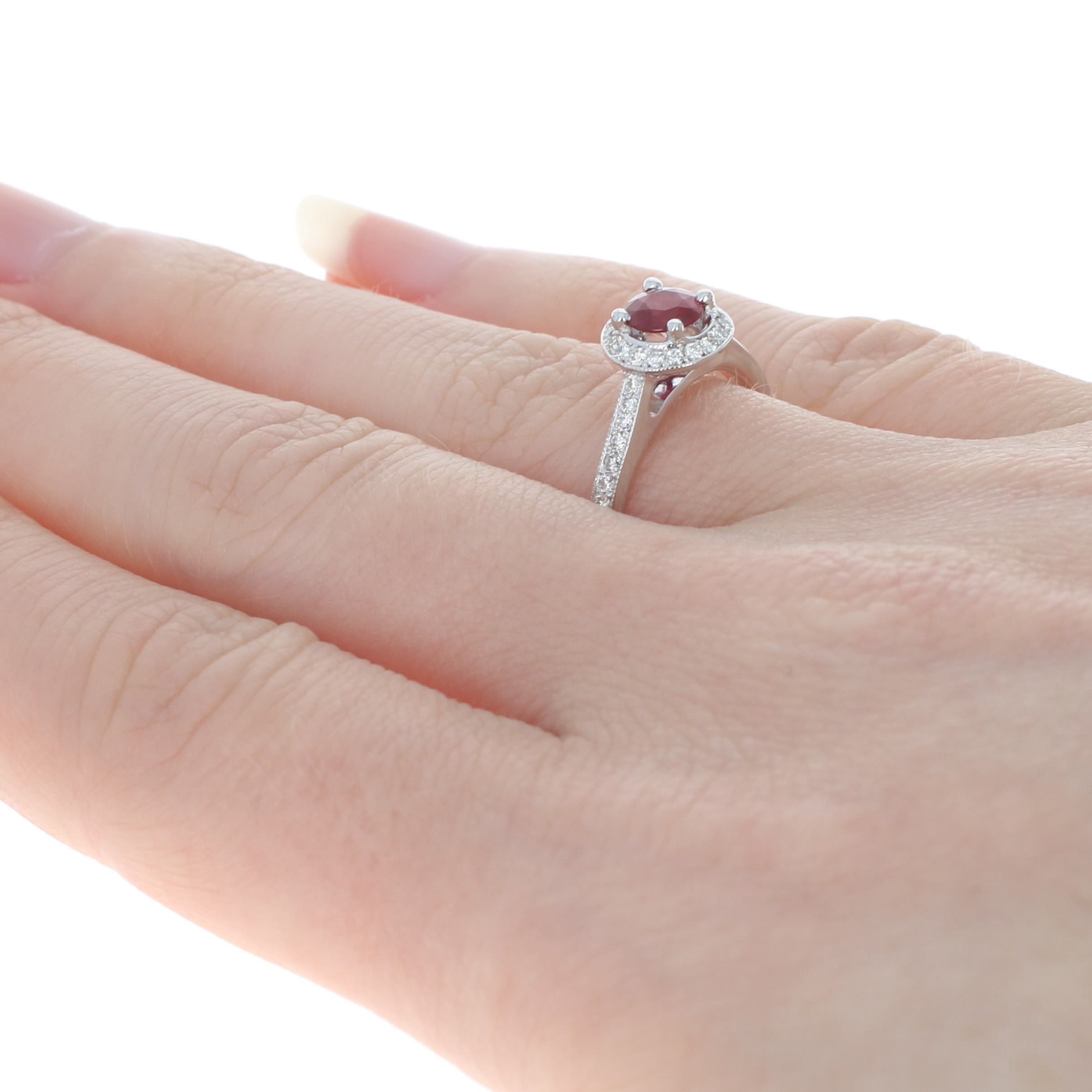 Bague De Fiançailles Or Blanc 14k 2,25 Carats Rubis Rose Halo – Neuf Sans écrin
