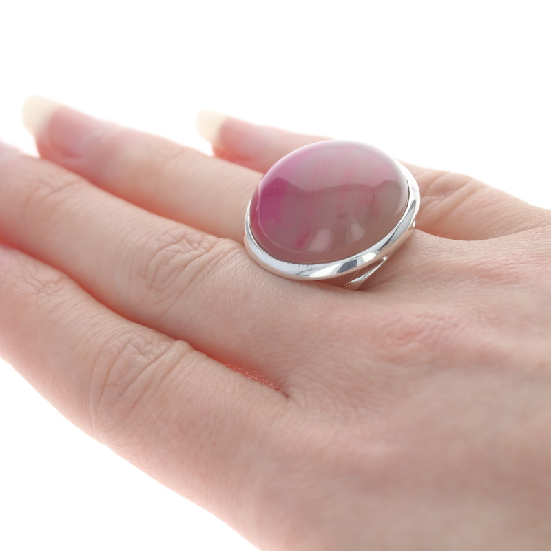 NEW Cocktail Agate Chunky Ring Sterling Silver Size Pink