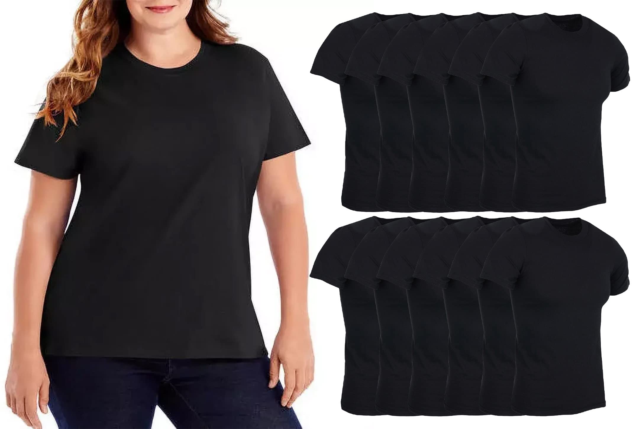 12 Pack Womens Plus Size Cotton T-Shirt Bulk Short Sleeve 