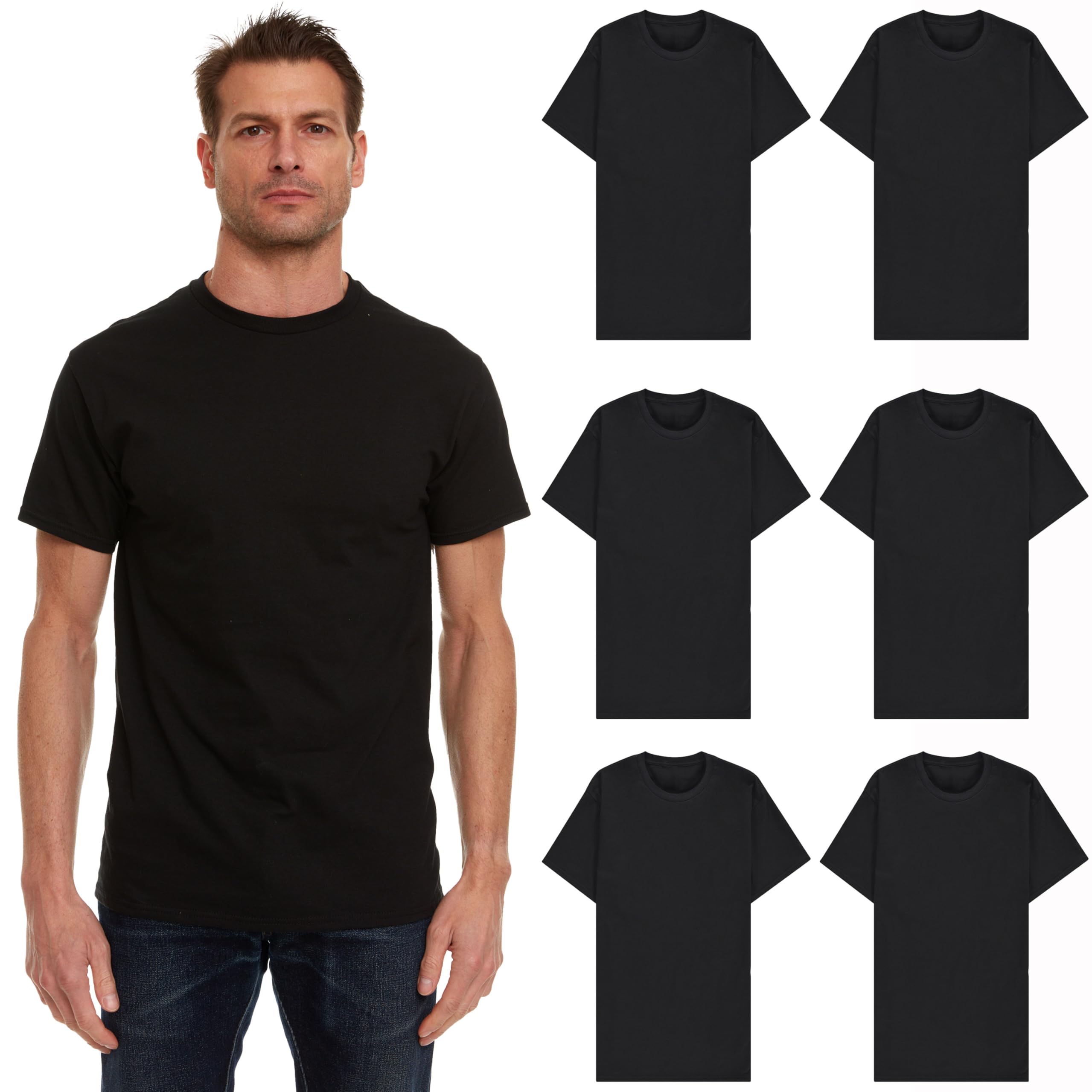 BILLIONHATS 6 Pack Men’s Solid Colors Cotton T-Shirts Short Sleeve Lightweight