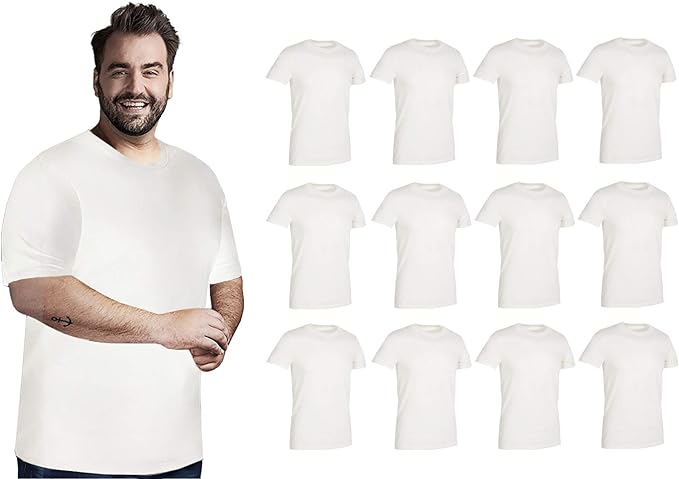 BILLIONHATS 12 Pack Plus Size Men Cotton T-Shirt Bulk Big Tall Short Sleeve Tees