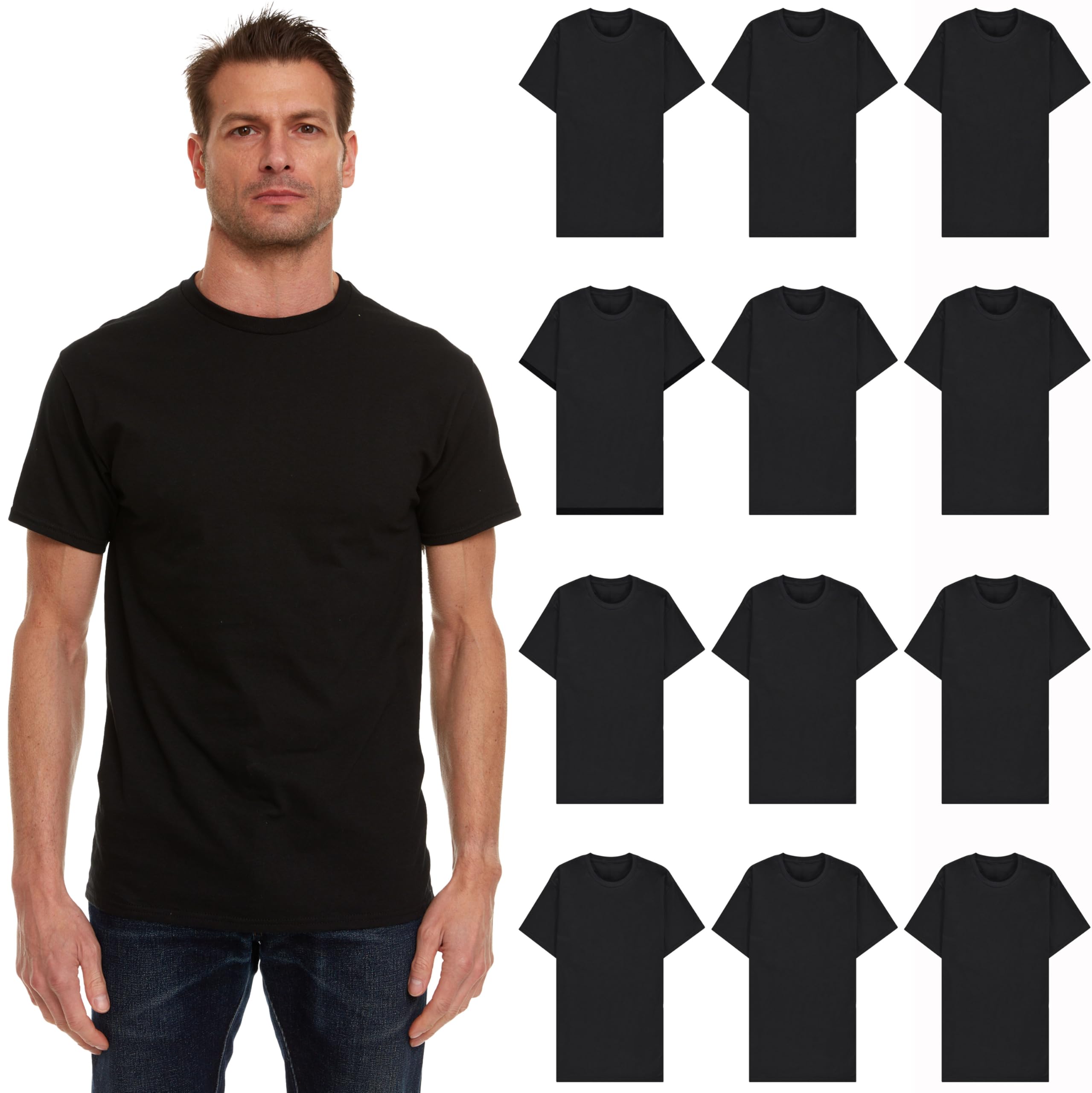 BILLIONHATS 12 Pack Men's Solid Colors Cotton T-Shirts Short Sleeve Lightweight - Picture 7 of 77