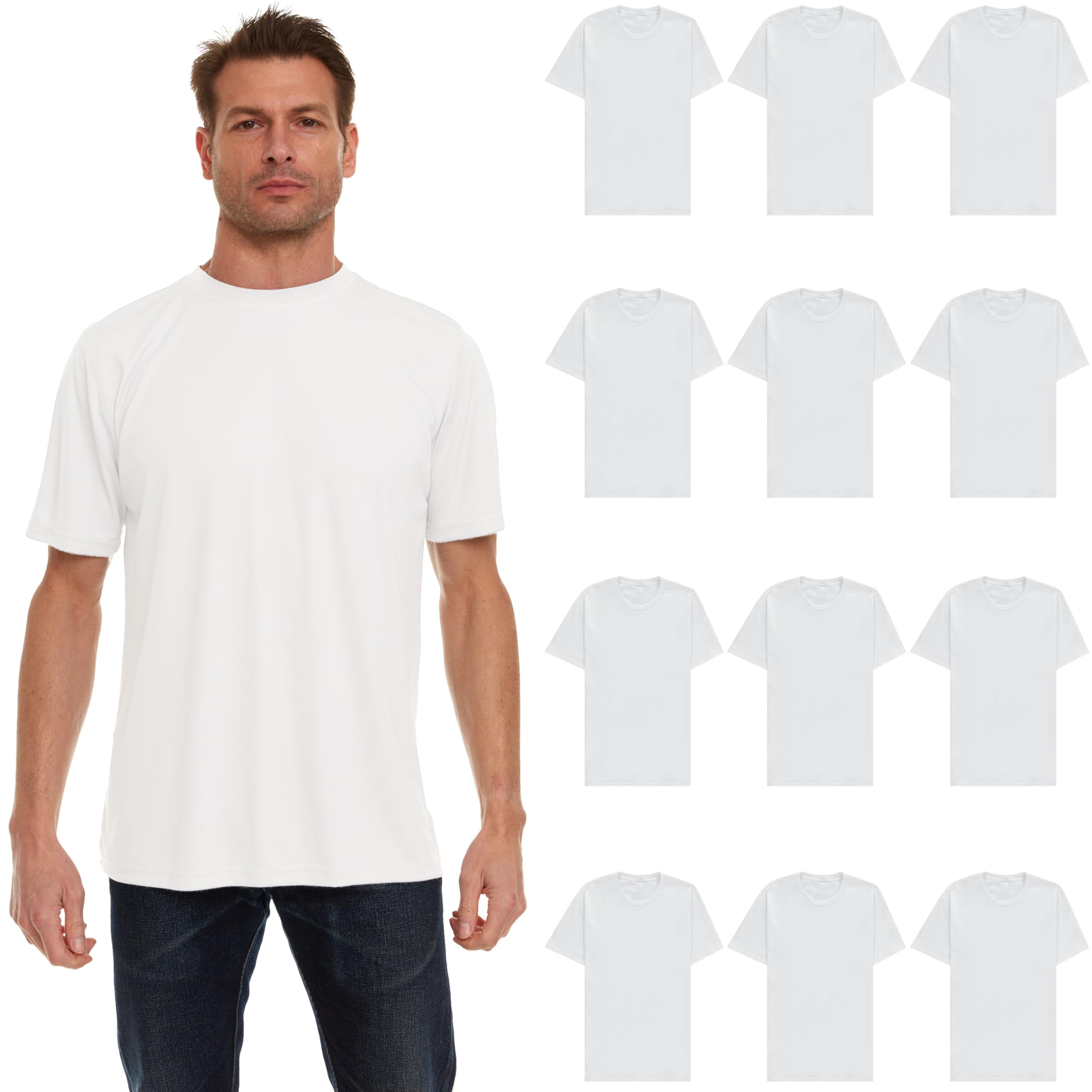 BILLIONHATS 12 Pack Men's Solid Colors Cotton T-Shirts Short Sleeve Lightweight - Picture 51 of 77