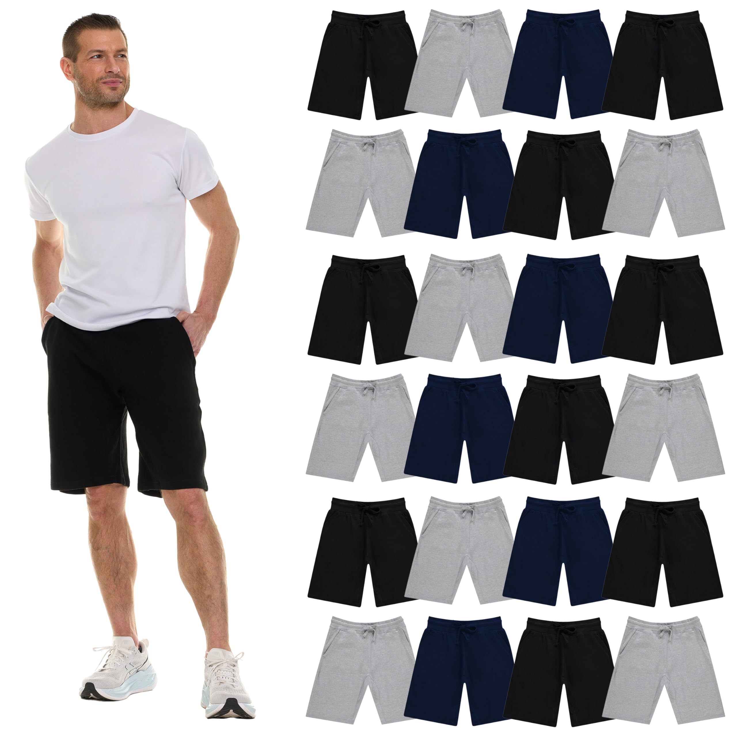 Pantalones Cortos de Algodón Polar para Hombres, 11" Informales Cómodos Salón Al Por Mayor a Granel para Donaciones - Imagen 8 de 63
