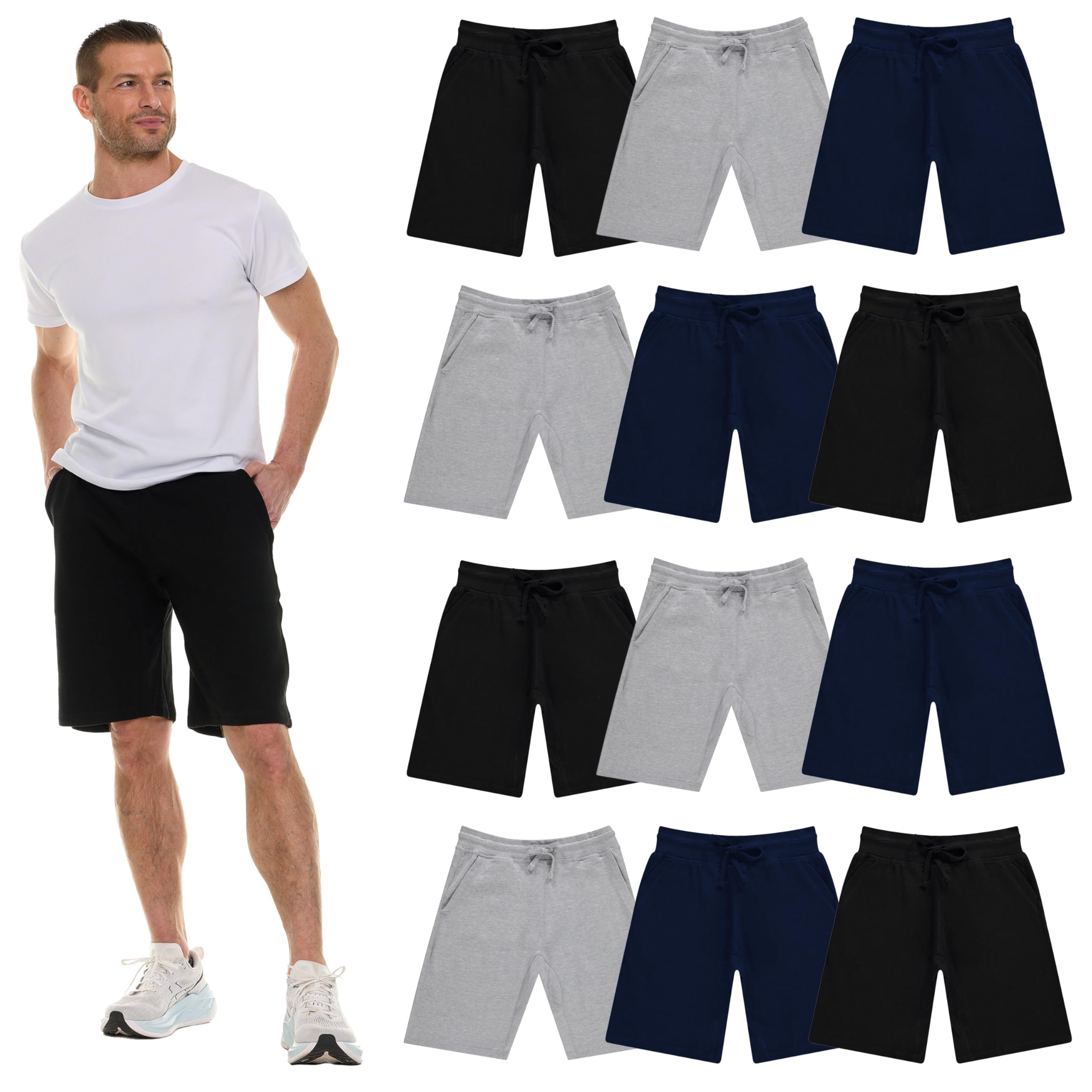 Pantalones Cortos de Algodón Polar para Hombres, 11" Informales Cómodos Salón Al Por Mayor a Granel para Donaciones - Imagen 27 de 63