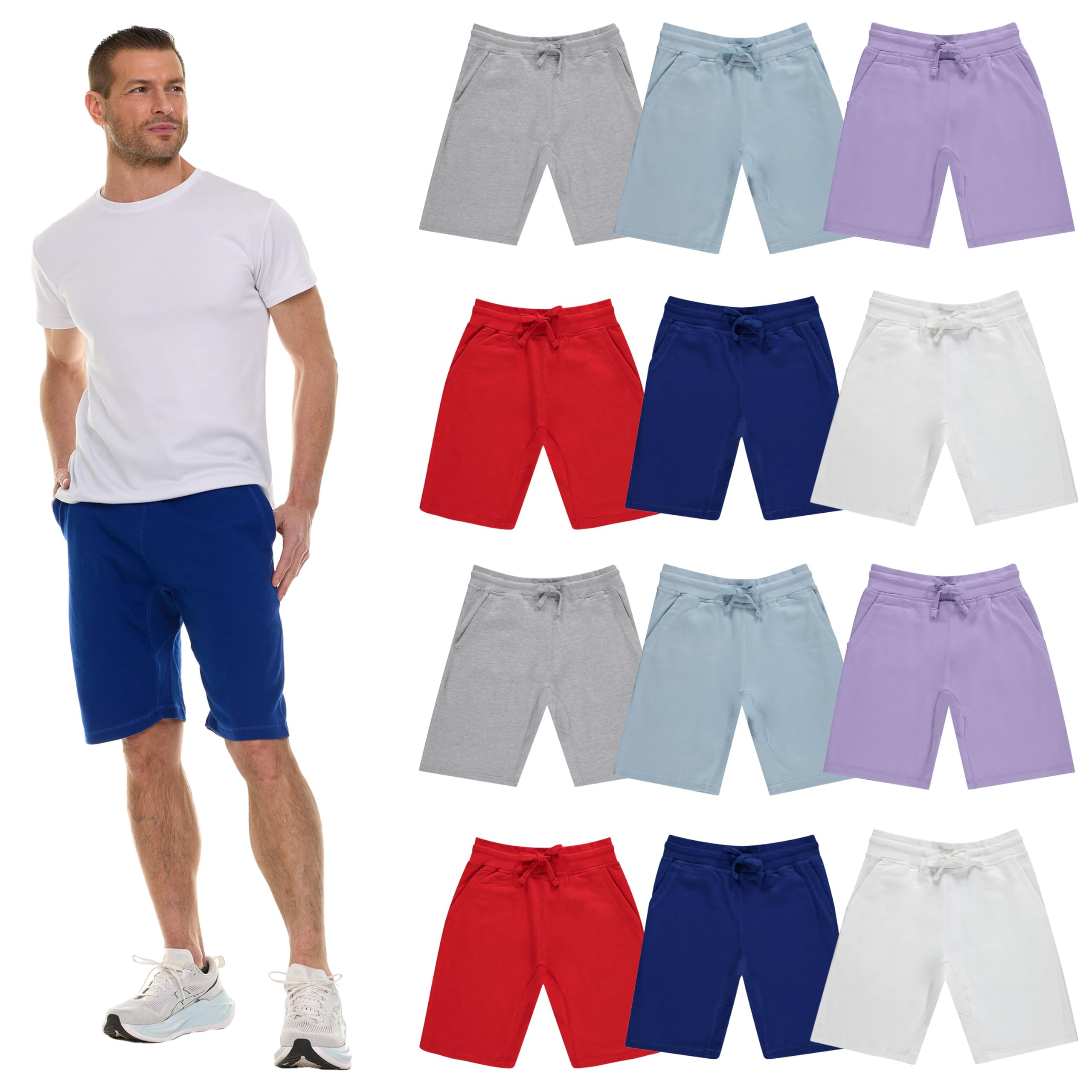 Pantalones Cortos de Algodón Polar para Hombres, 11" Informales Cómodos Salón Al Por Mayor a Granel para Donaciones - Imagen 37 de 63