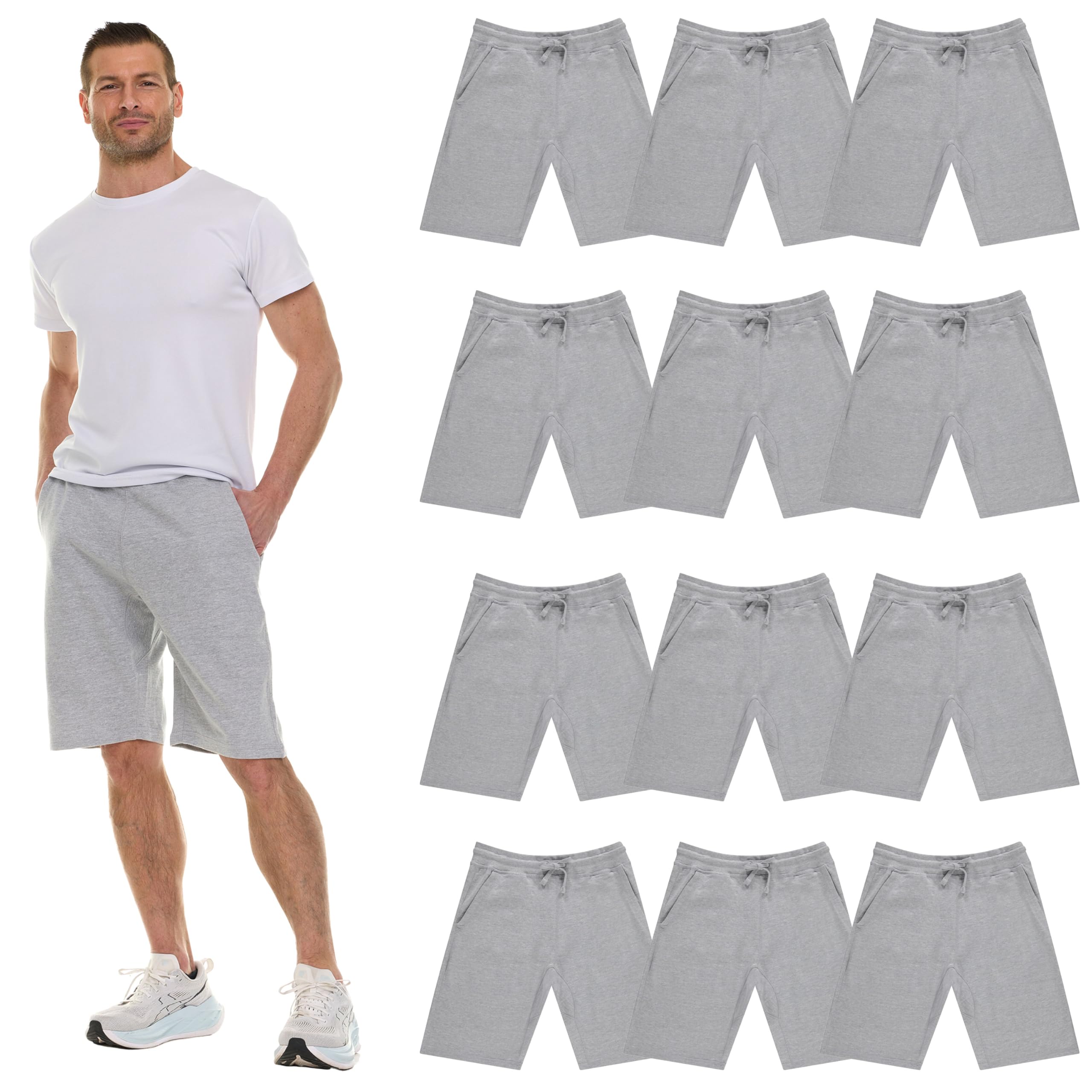 Pantalones Cortos de Algodón Polar para Hombres, 11" Informales Cómodos Salón Al Por Mayor a Granel para Donaciones - Imagen 49 de 63