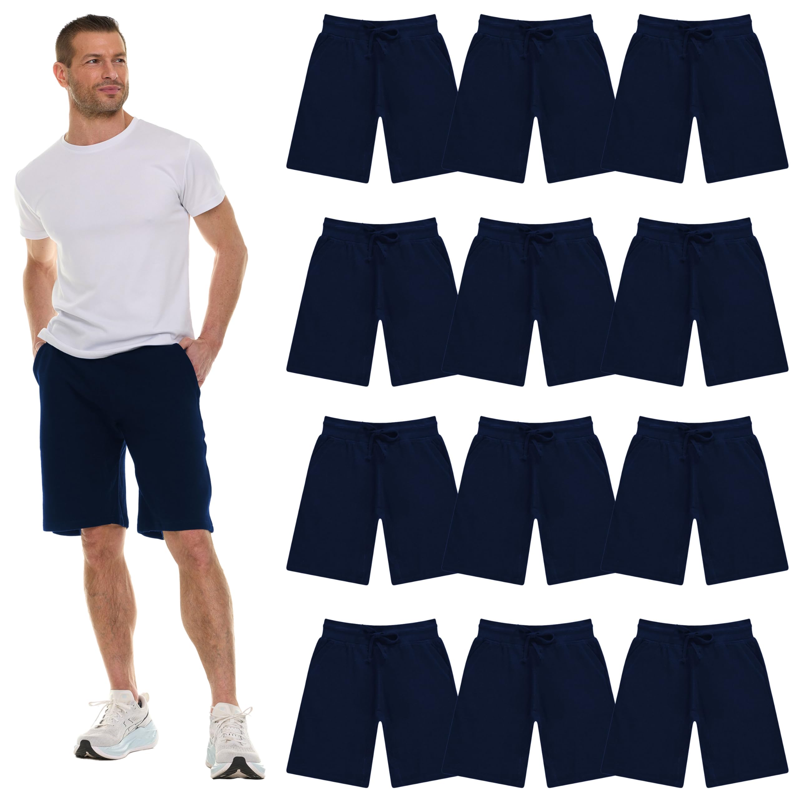 Pantalones Cortos de Algodón Polar para Hombres, 11" Informales Cómodos Salón Al Por Mayor a Granel para Donaciones - Imagen 2 de 63