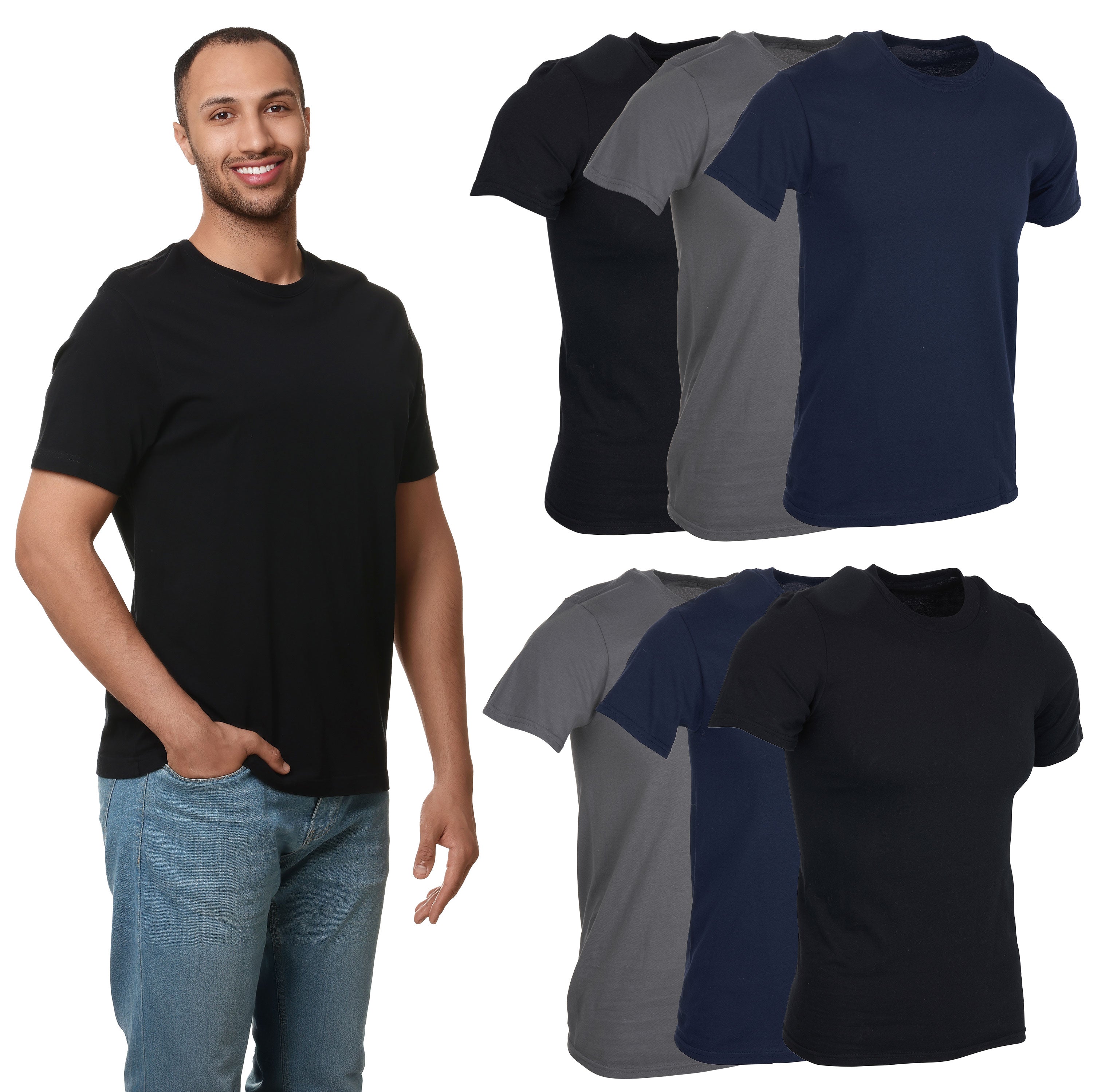 BILLIONHATS 6er Pack Herren T-Shirts Unifarben Baumwolle Kurzarm Leicht - Bild 8 von 24