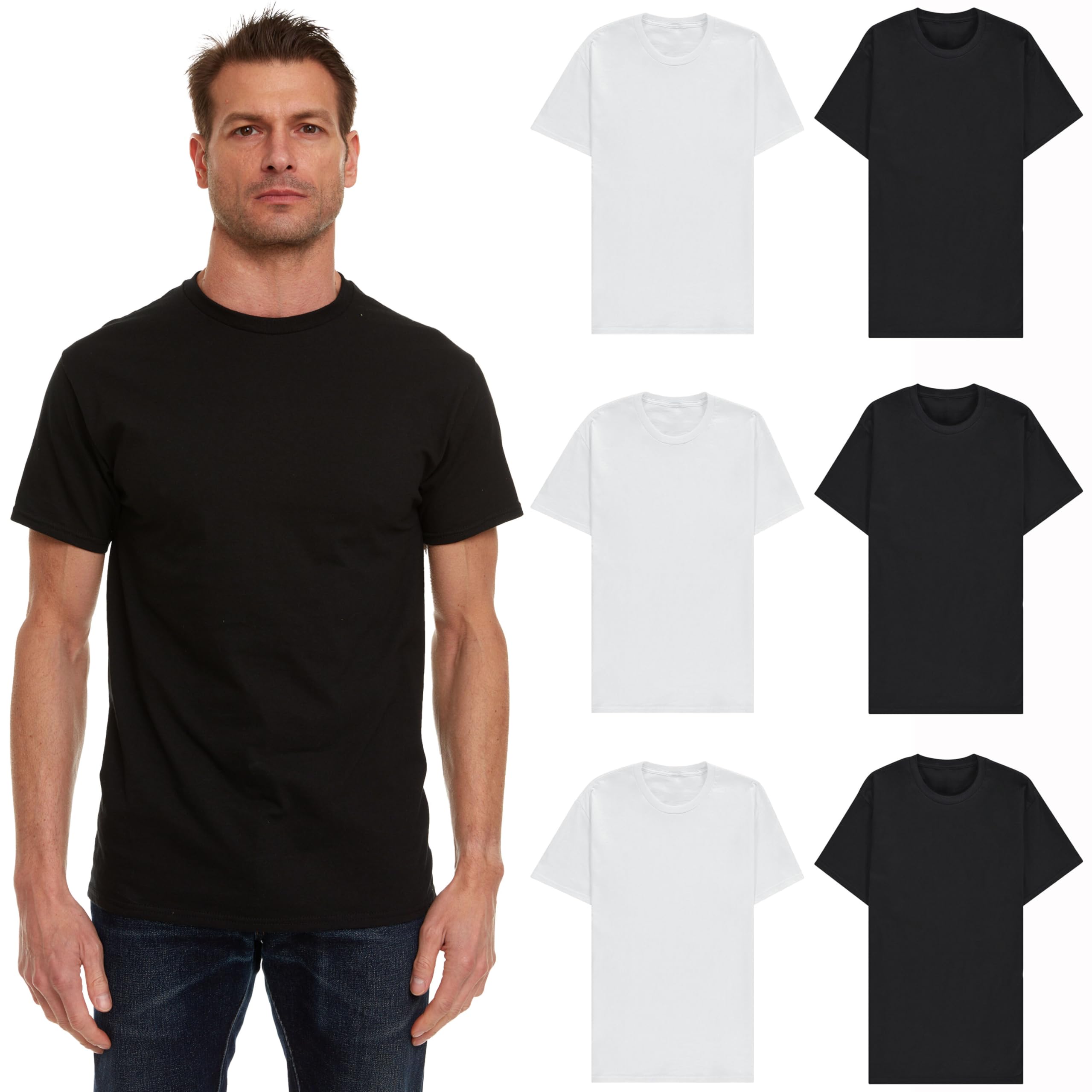 BILLIONHATS 6 Pack Men's Solid Colors Cotton T-Shirts Short Sleeve Lightweight - Picture 11 of 23