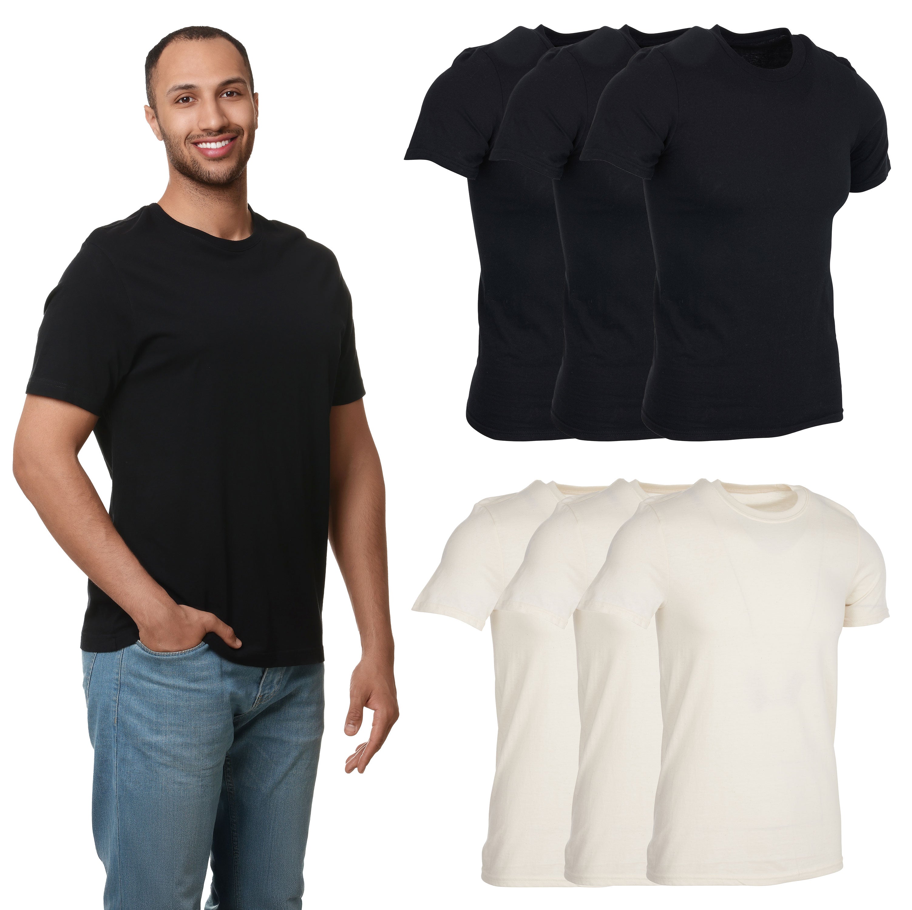 BILLIONHATS 6er Pack Herren T-Shirts Unifarben Baumwolle Kurzarm Leicht - Bild 12 von 24
