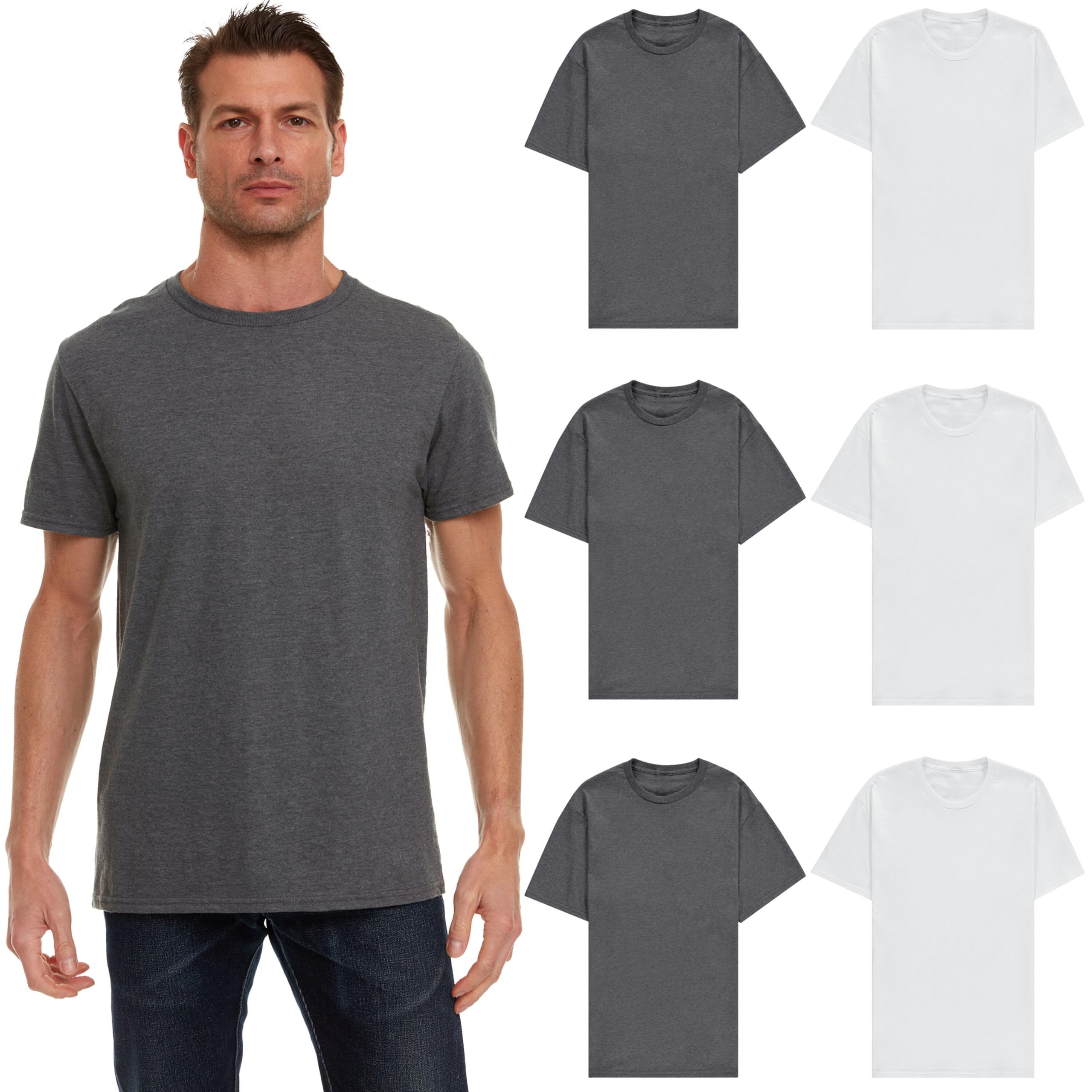BILLIONHATS 6 Pack Men's Solid Colors Cotton T-Shirts Short Sleeve Lightweight - Picture 14 of 23