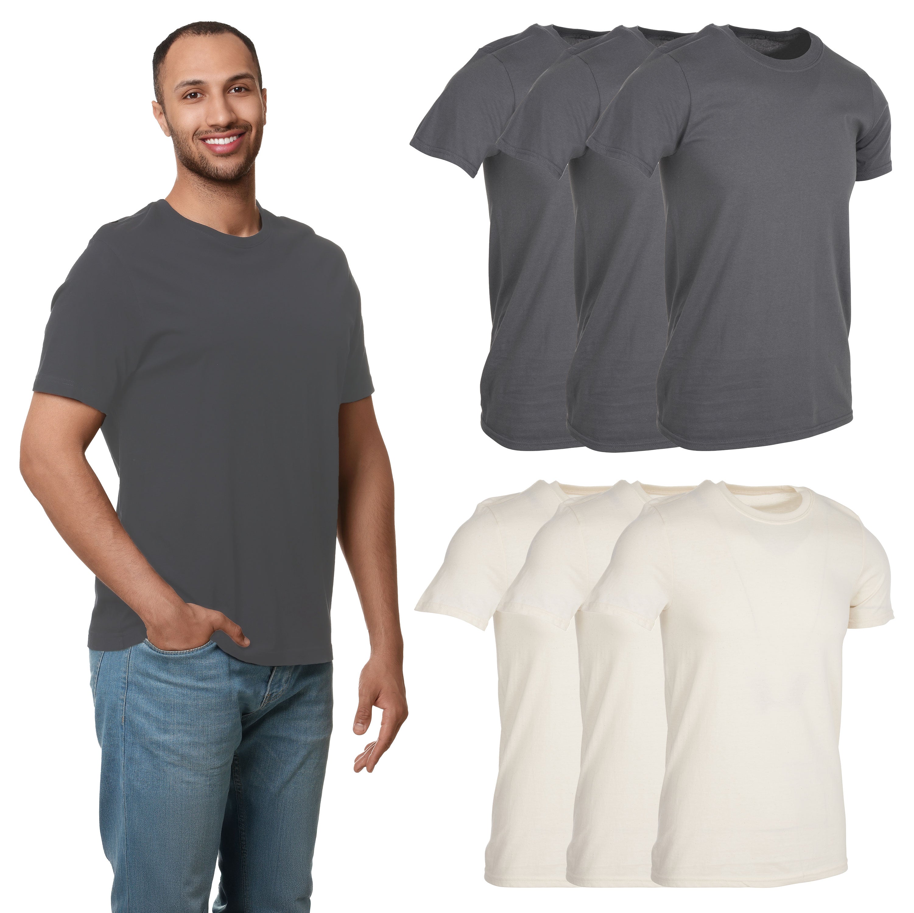 BILLIONHATS 6er Pack Herren T-Shirts Unifarben Baumwolle Kurzarm Leicht - Bild 16 von 24