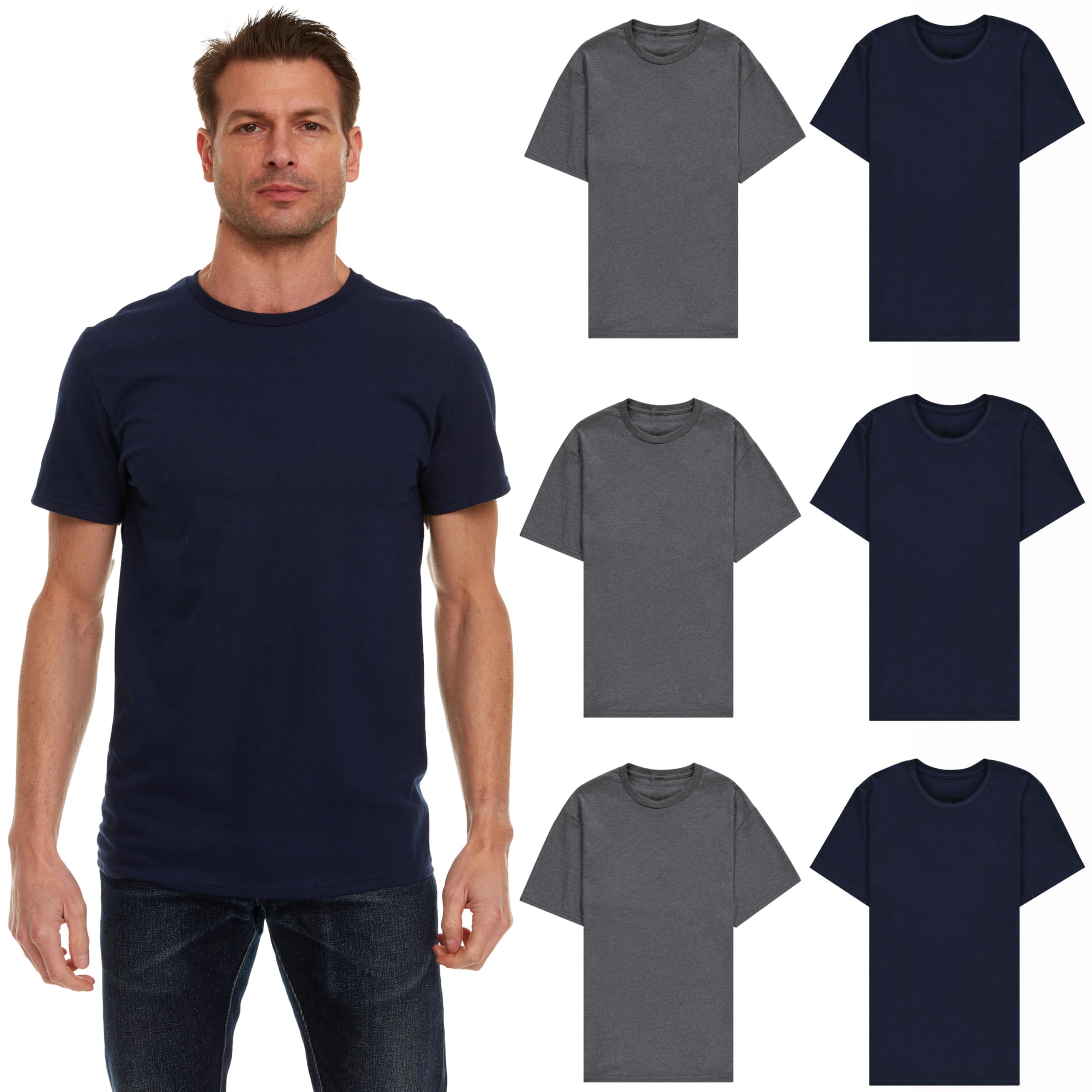 BILLIONHATS 6 Pack Men's Solid Colors Cotton T-Shirts Short Sleeve Lightweight - Picture 16 of 23