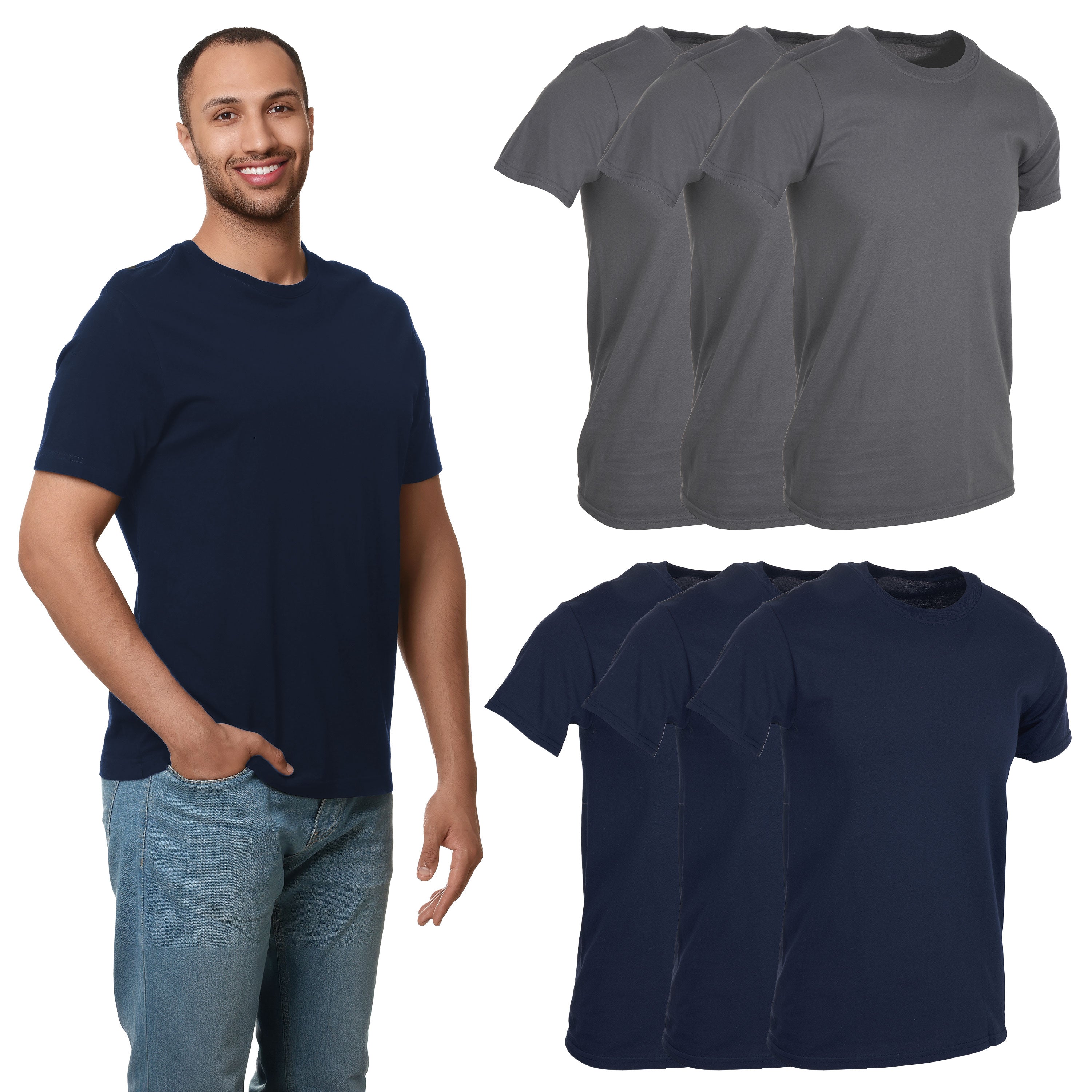 BILLIONHATS 6er Pack Herren T-Shirts Unifarben Baumwolle Kurzarm Leicht - Bild 20 von 24
