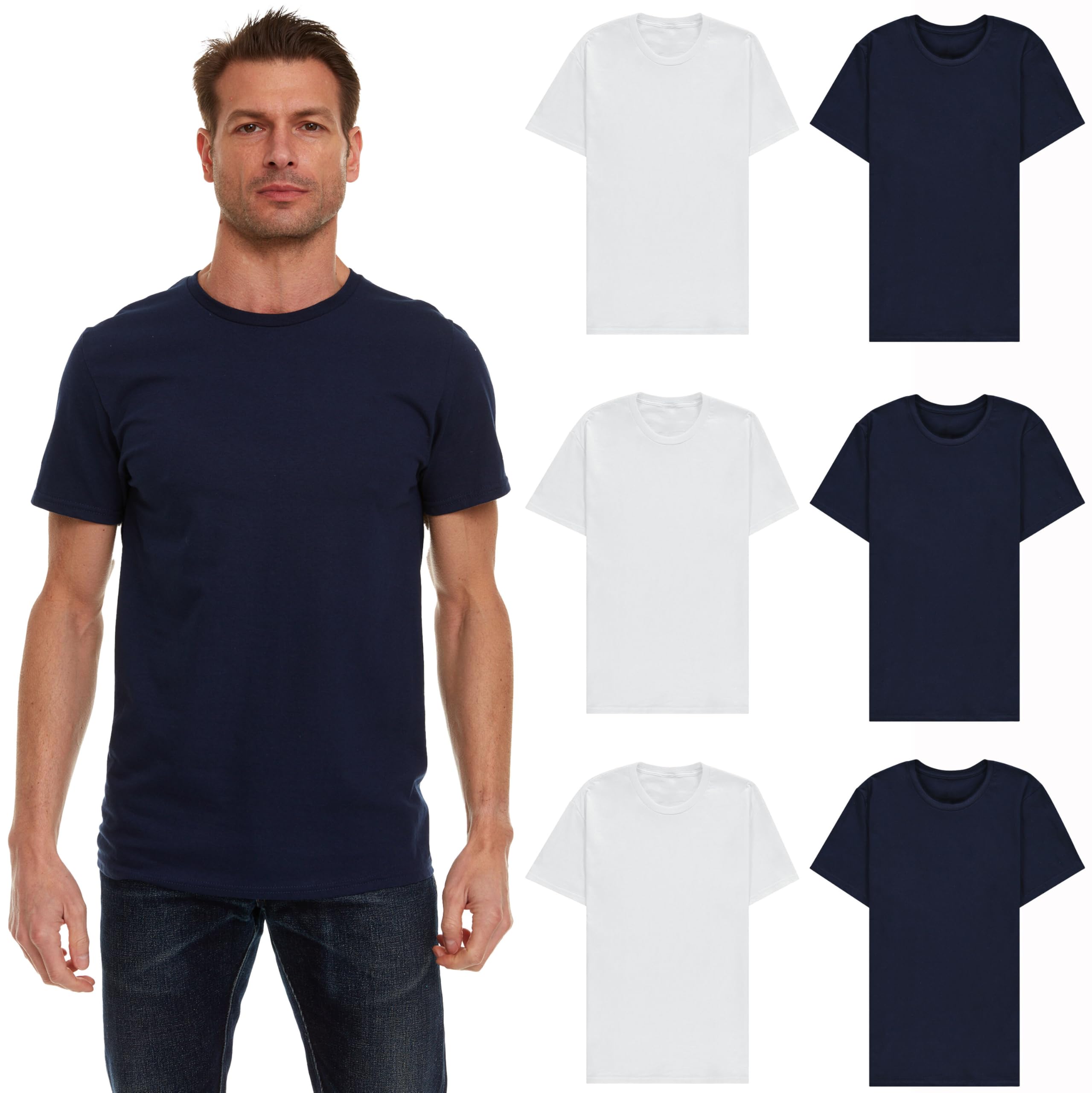 BILLIONHATS 6 Pack Men's Solid Colors Cotton T-Shirts Short Sleeve Lightweight - Picture 19 of 23