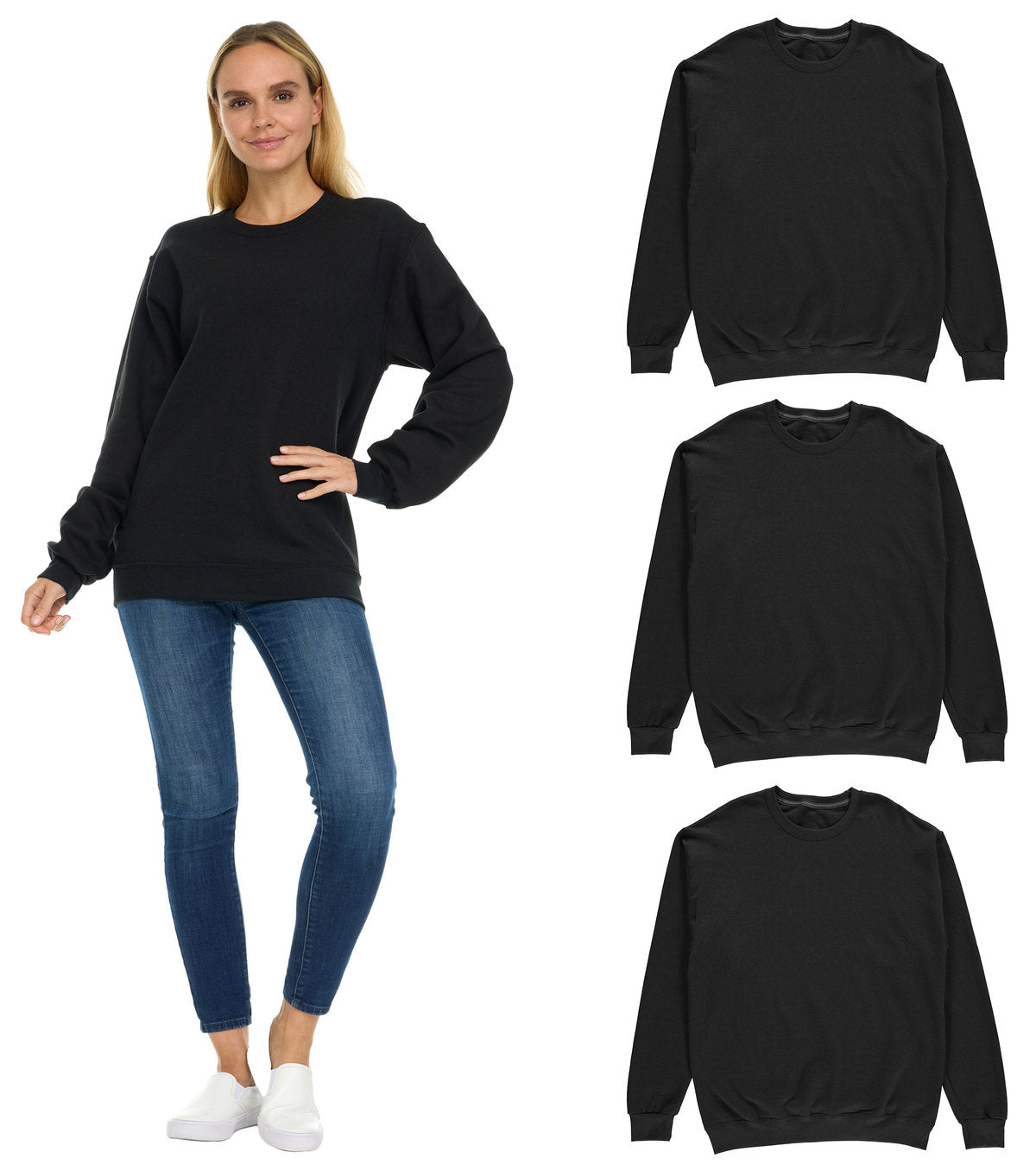 BILLIONHATS 3 Pack Bulk Wholesale Womens Oversized Crew Neck Fleece Sweatshirt - Picture 16 of 30