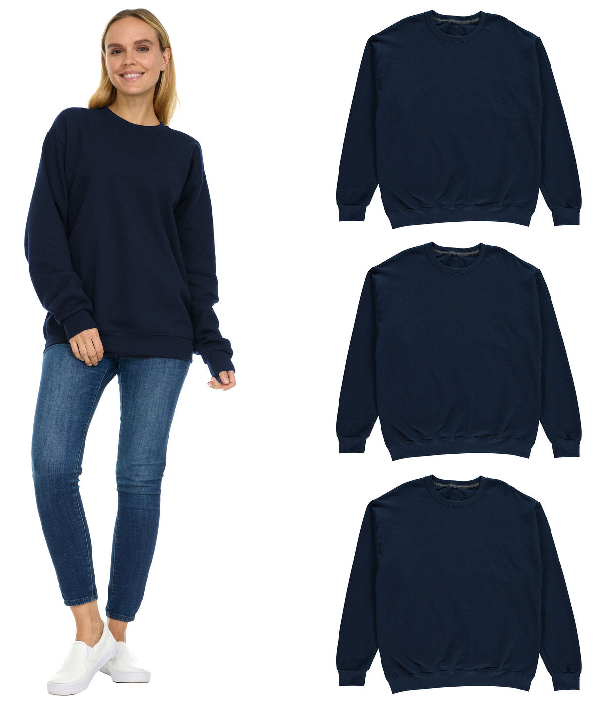 BILLIONHATS 3 Pack Bulk Wholesale Womens Oversized Crew Neck Fleece Sweatshirt - Picture 9 of 30