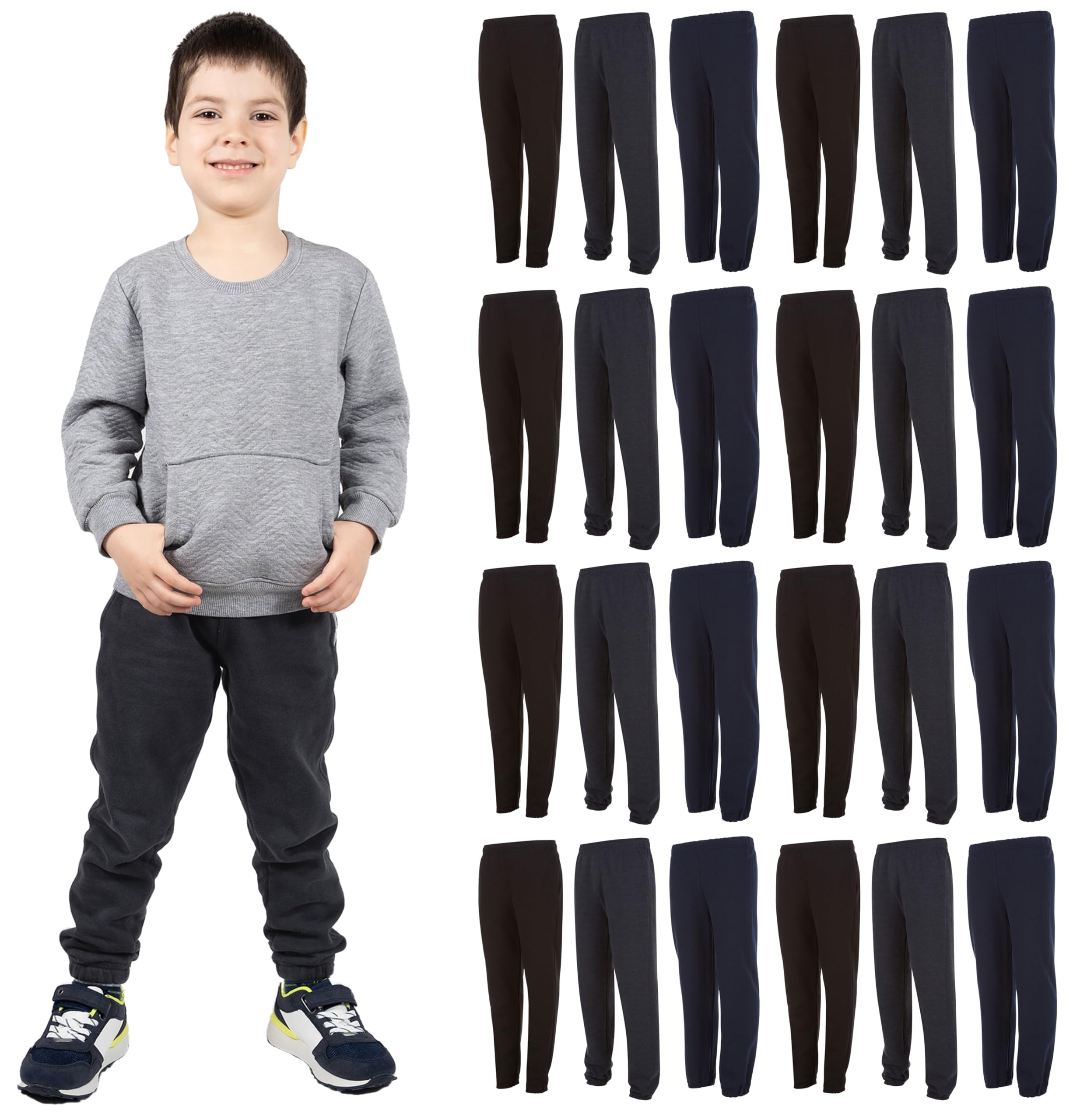 Yacht & Smith 24 Pack of Boys Jogger Bulk Sweatpants, Comfy Lounge Joggers - Picture 24 of 30