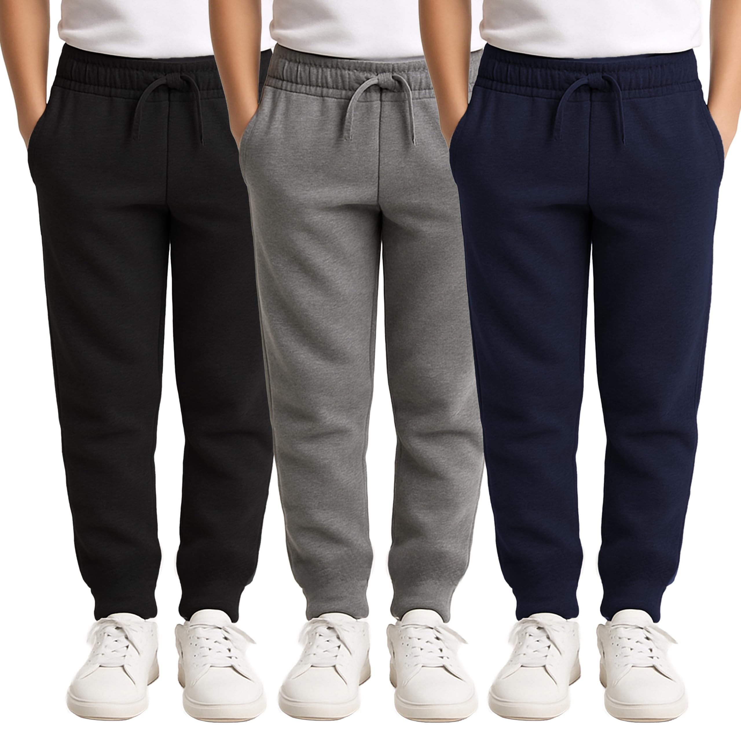 Yacht & Smith 3 Pack Boys Jogger Bulk Sweatpants, Comfy Lounge Joggers for Kids