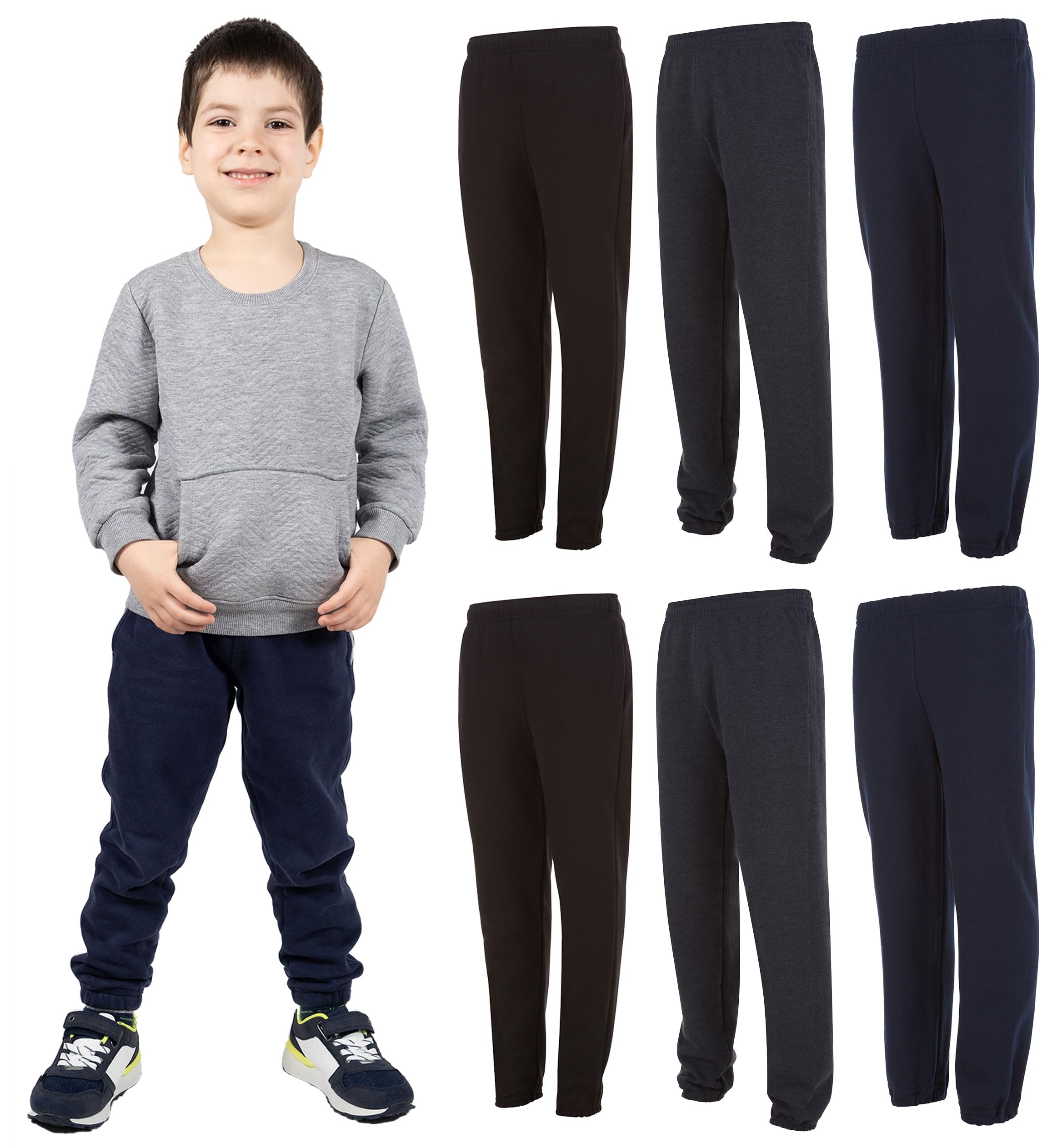 Yacht & Smith 6 Pack Boys Jogger Bulk Sweatpants, Comfy Lounge Joggers for Kids - Picture 25 of 31