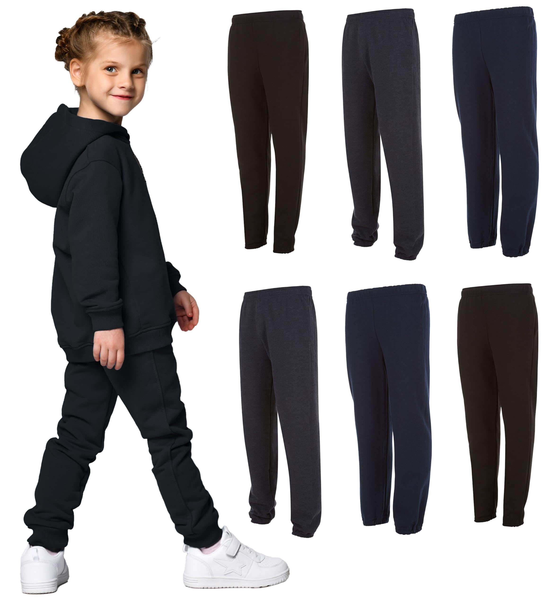 Yacht & Smith 6 Pack Boys Jogger Bulk Sweatpants, Comfy Lounge Joggers for Kids - Picture 26 of 31