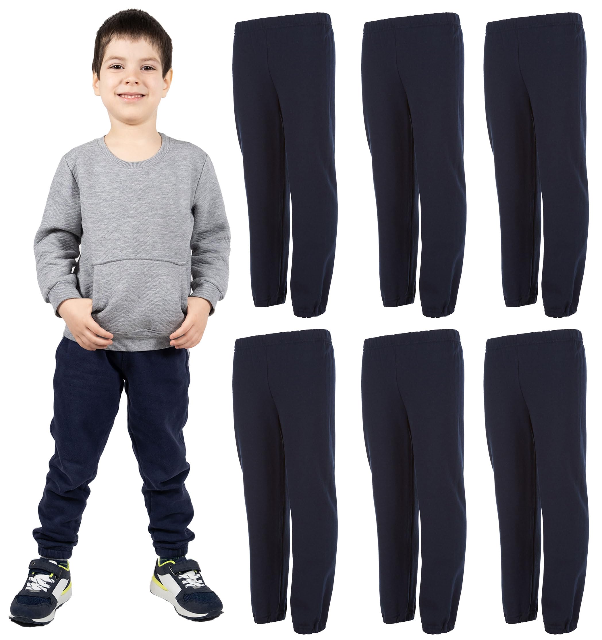 Yacht & Smith 6 Pack Boys Jogger Bulk Sweatpants, Comfy Lounge Joggers for Kids - Picture 17 of 31