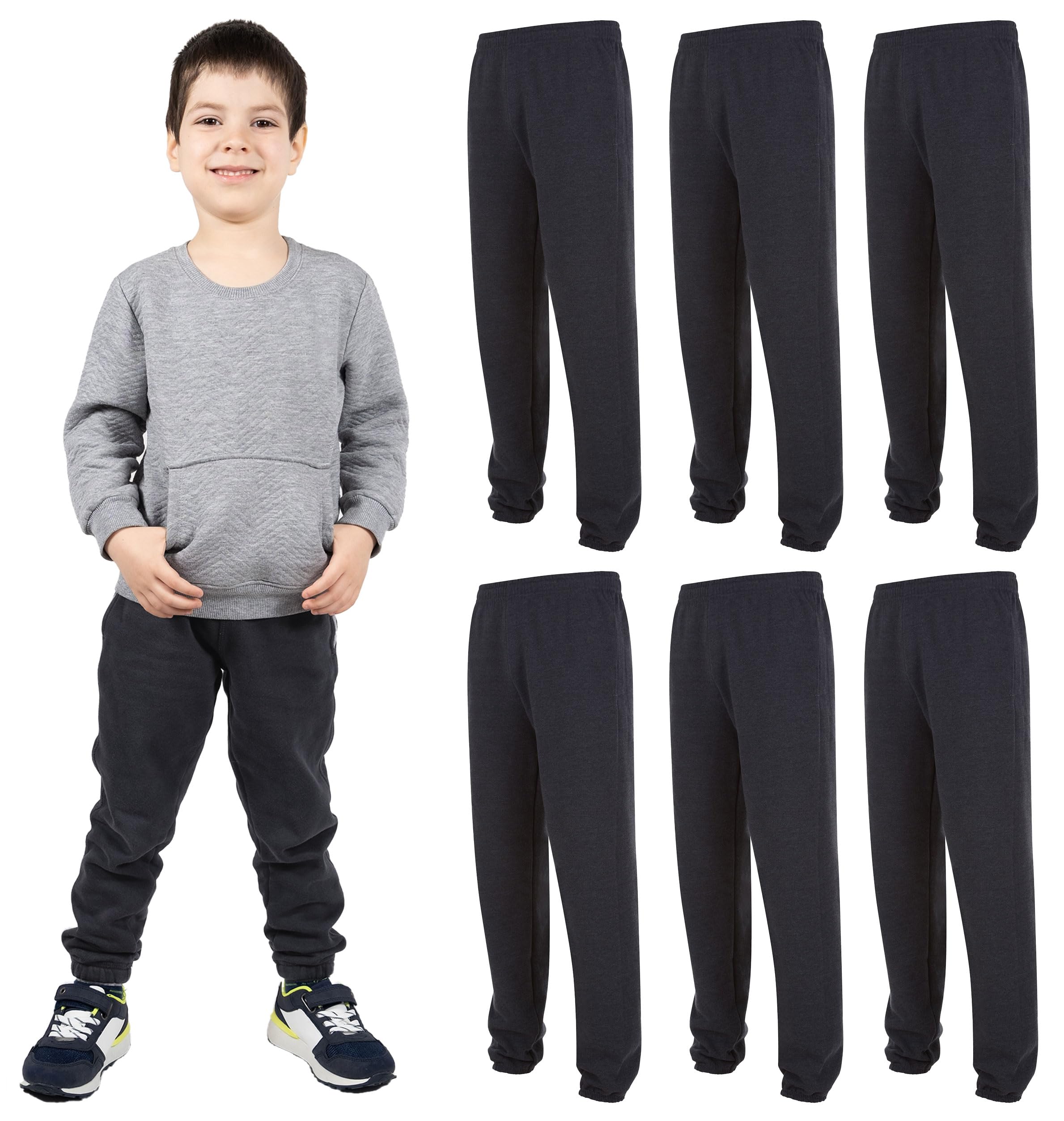 Yacht & Smith 6 Pack Boys Jogger Bulk Sweatpants, Comfy Lounge Joggers for Kids - Picture 9 of 31
