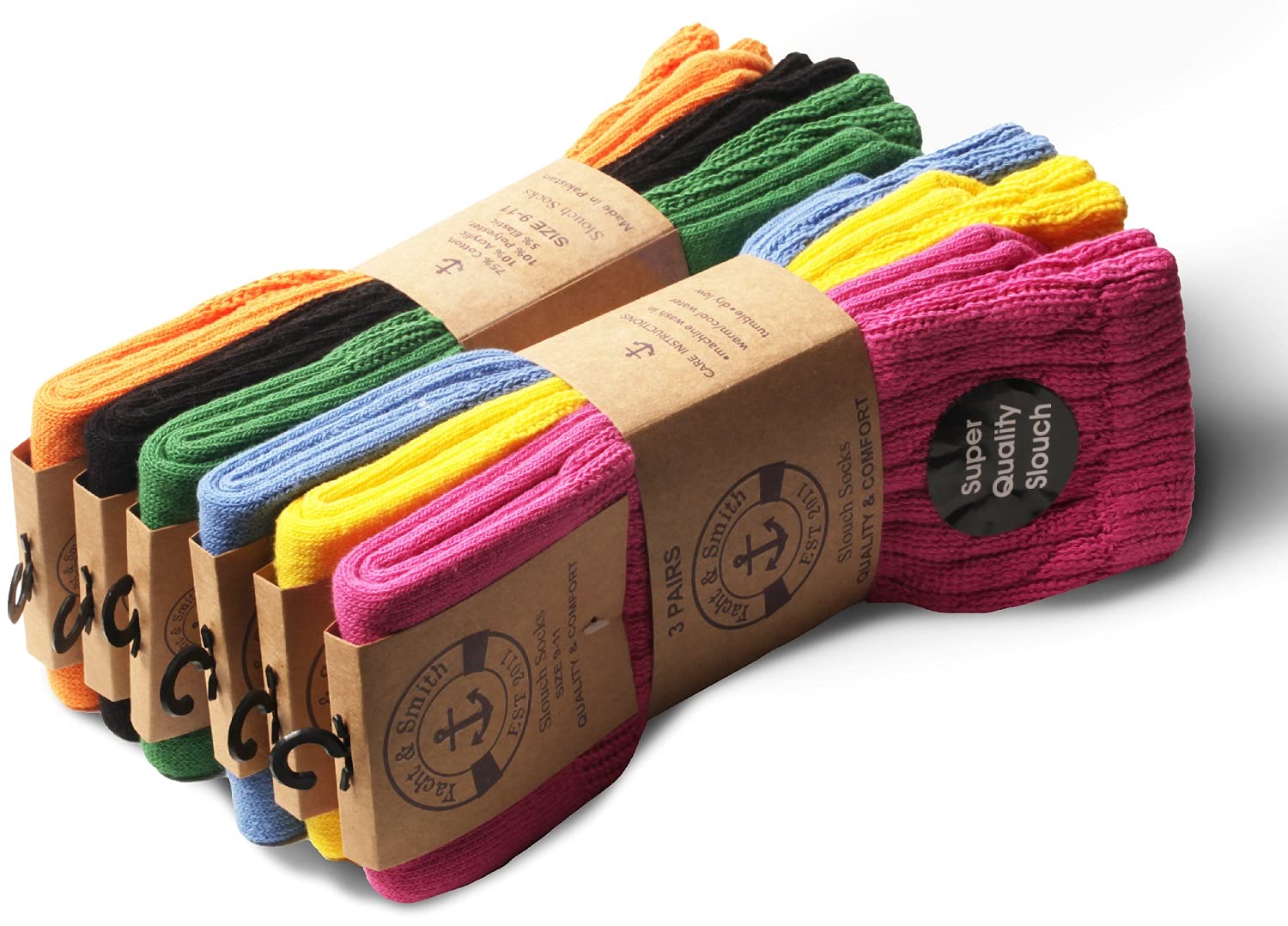 Lot De 12 Chaussettes Hautes Femme - Yacht & Smith - Coton - Couleurs Vives - Taille 9-11