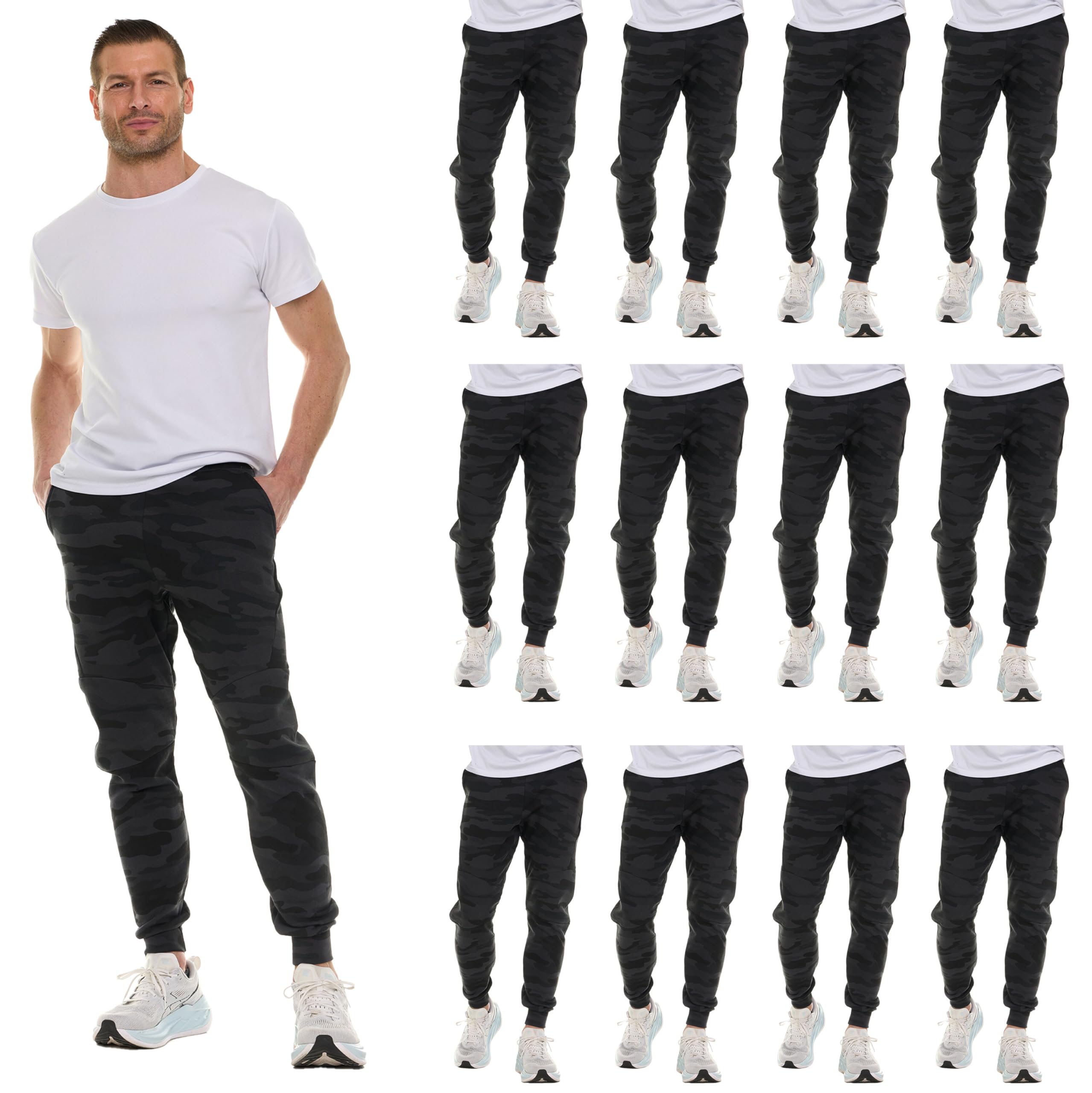 BILLIONHATS 12 Pack of Wholesale Mens Jogger Sweatpants in Comfy Bulk Joggers