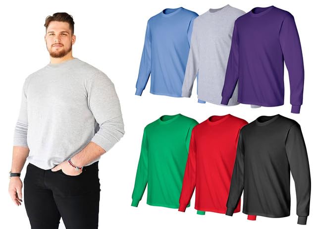 BILLIONHATS Big & Tall Long Sleeve Colorful T-Shirts for Mens 100% Cotton - Afbeelding 9 van 15
