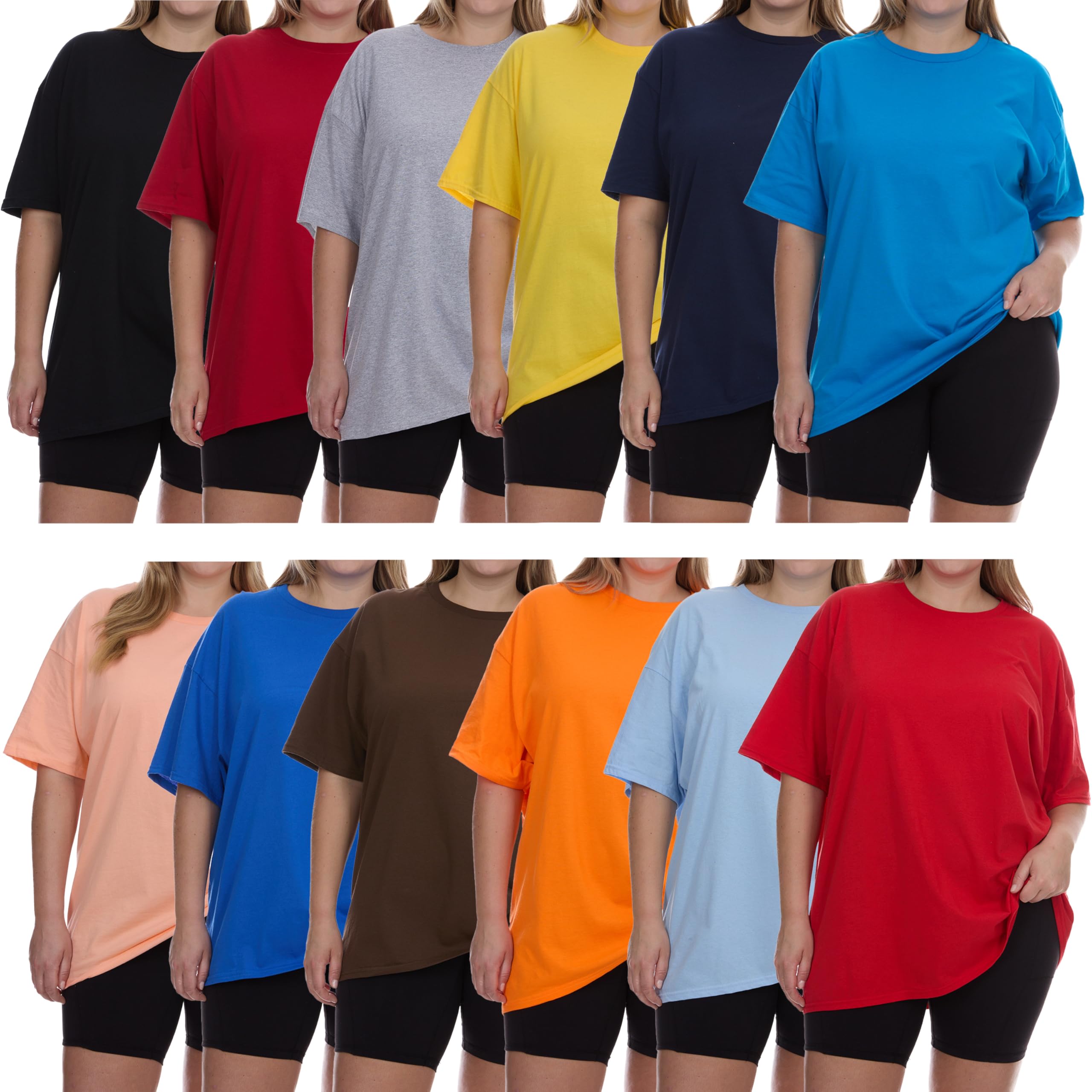 BILLIONHATS Womens Crew Neck Short Sleeve Baggy Loose Tops Oversize Tees - Picture 7 of 12