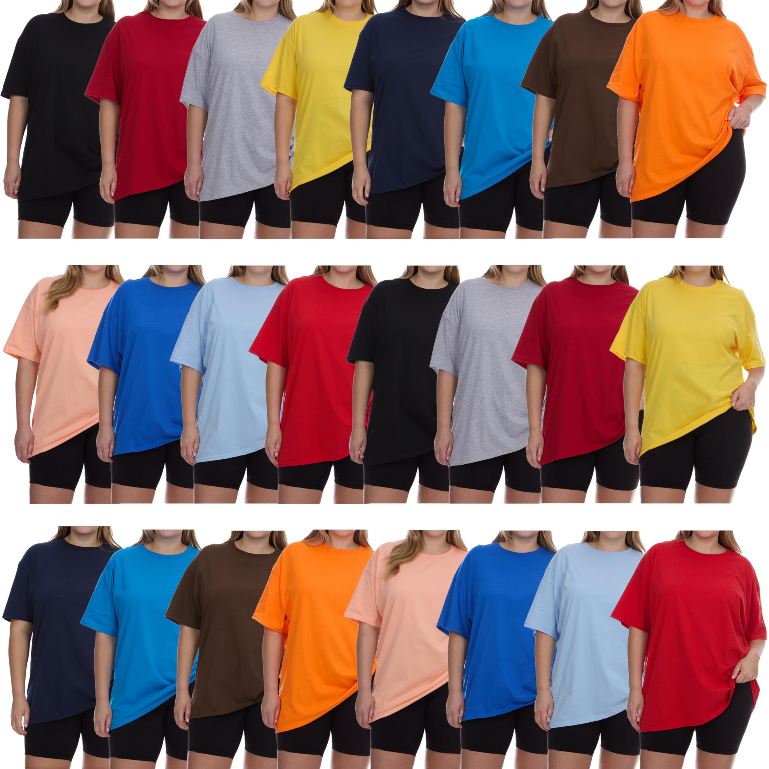BILLIONHATS Womens Crew Neck Short Sleeve Baggy Loose Tops Oversize Tees - Picture 10 of 12