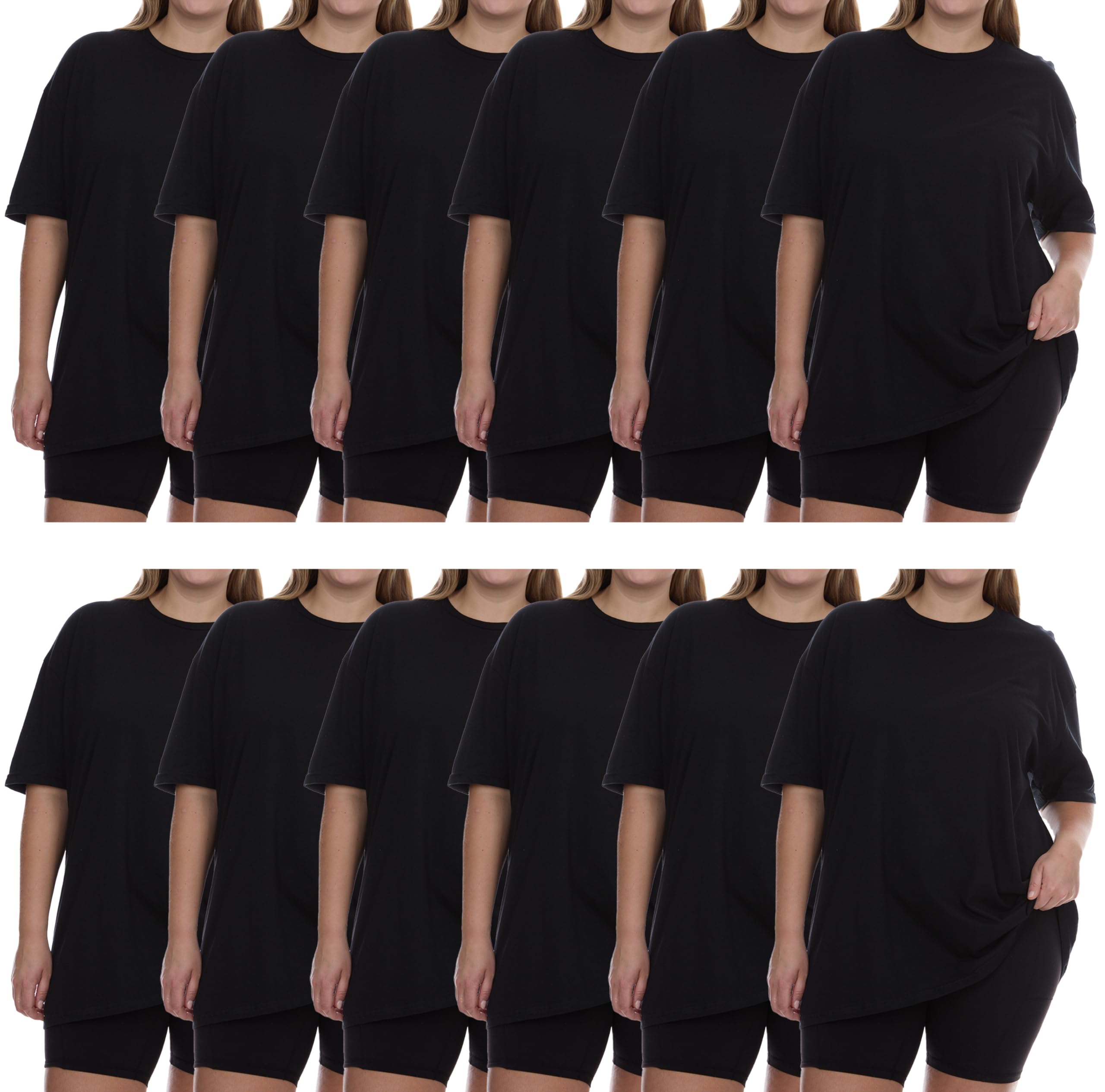 BILLIONHATS Womens Crew Neck Short Sleeve Baggy Loose Tops Oversize Tees - Picture 8 of 12