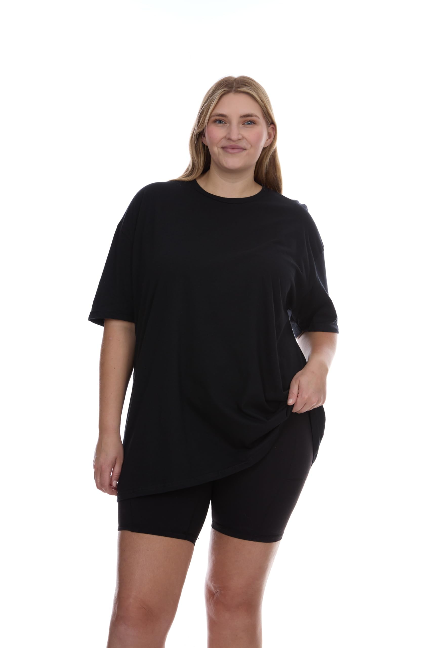 BILLIONHATS Womens Crew Neck Short Sleeve Baggy Loose Tops Oversize Tees - Picture 9 of 26