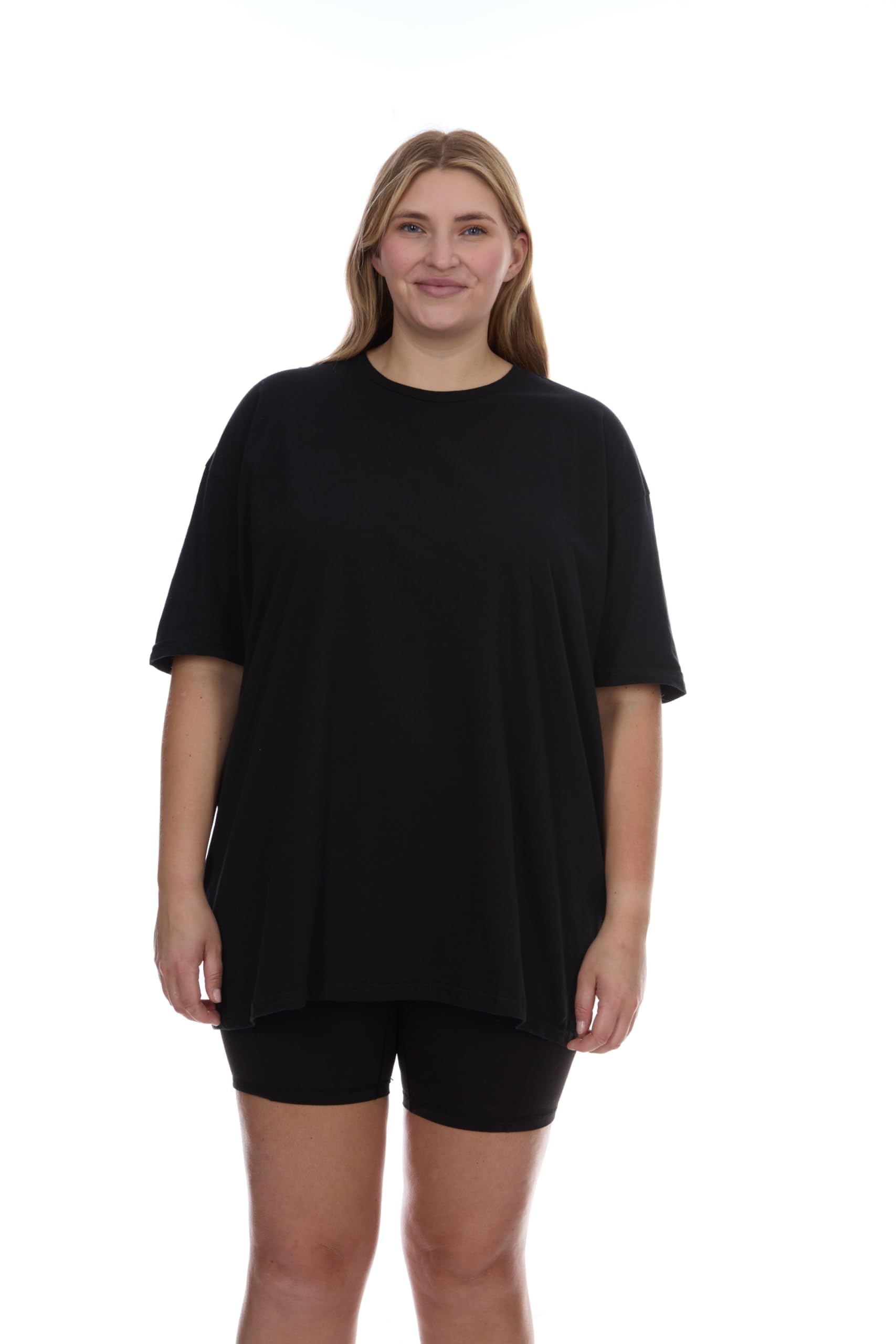 BILLIONHATS Womens Crew Neck Short Sleeve Baggy Loose Tops Oversize Tees - Picture 10 of 26