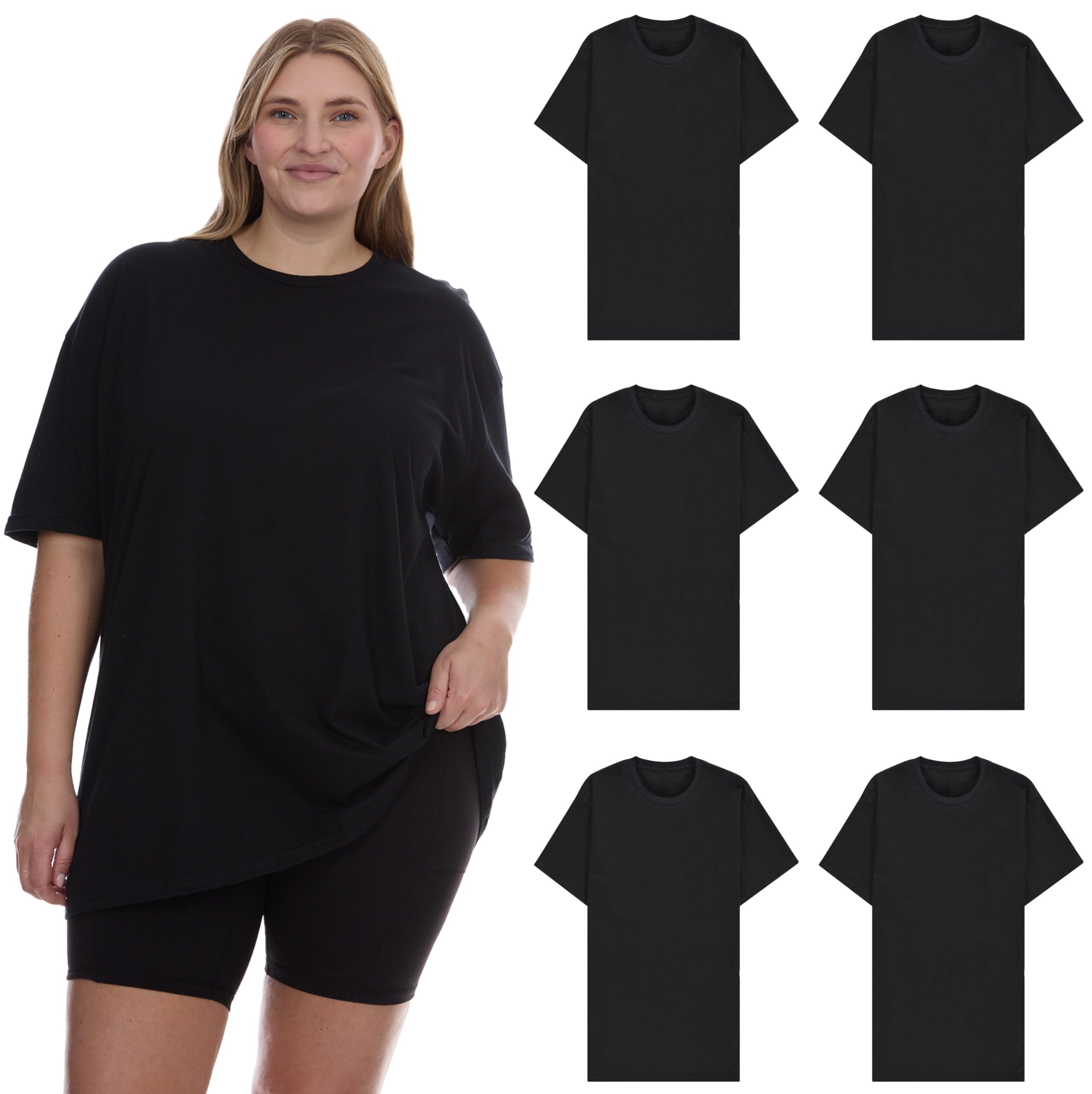 BILLIONHATS Womens Crew Neck Short Sleeve Baggy Loose Tops Oversize Tees - Picture 7 of 26