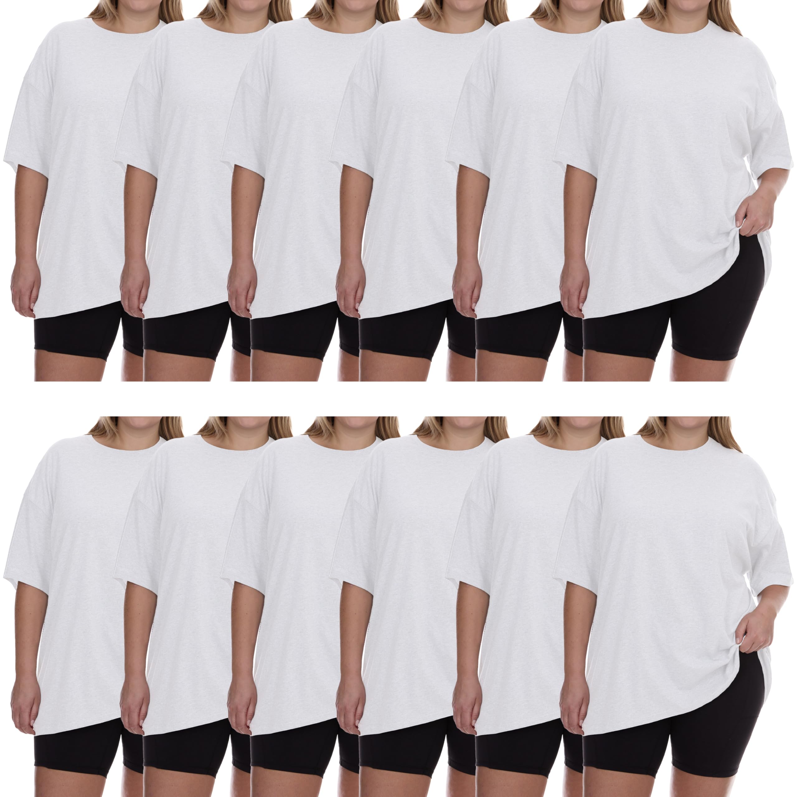BILLIONHATS Womens Crew Neck Short Sleeve Baggy Loose Tops Oversize Tees - Picture 9 of 12