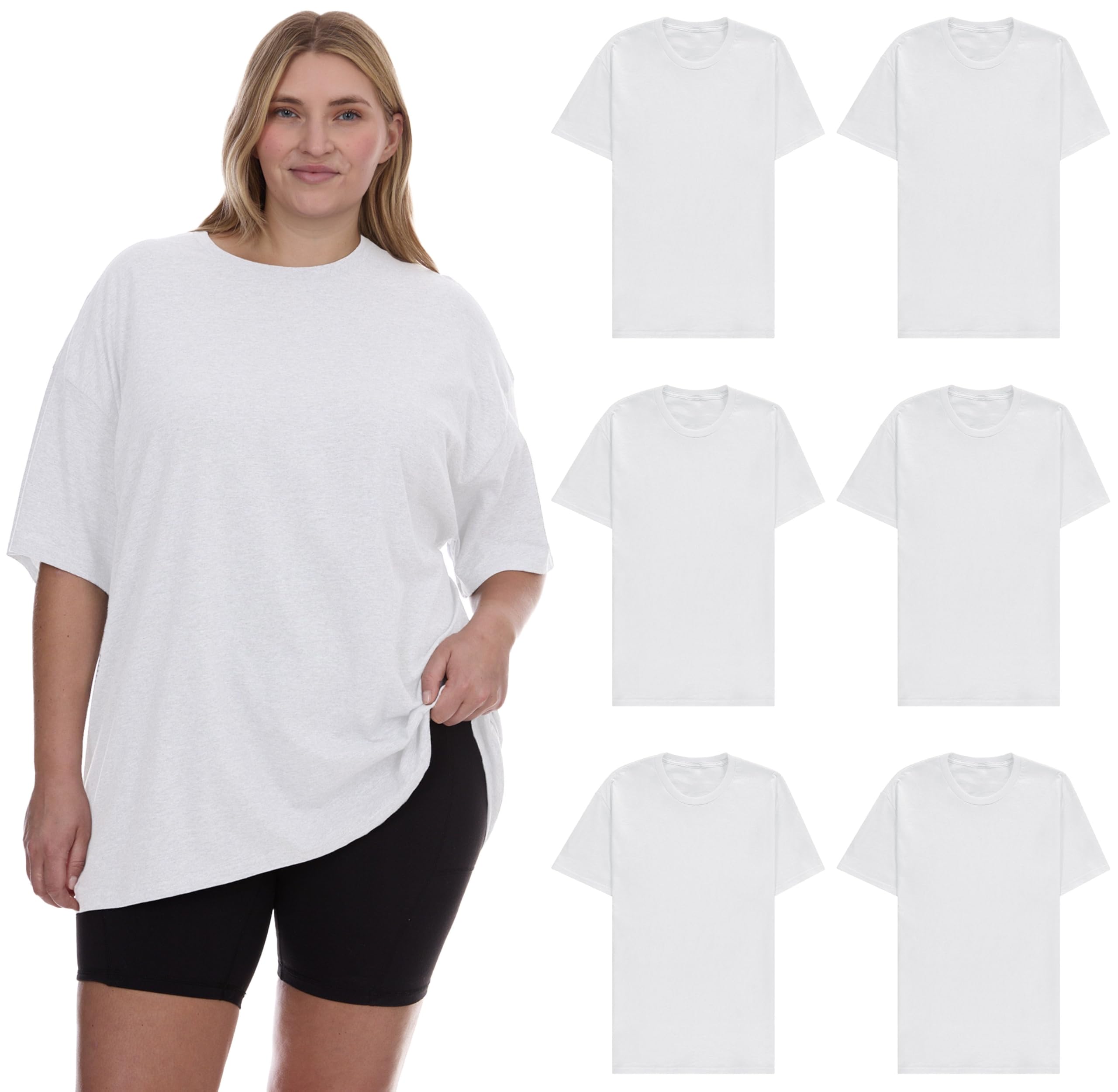 BILLIONHATS Womens Crew Neck Short Sleeve Baggy Loose Tops Oversize Tees - Picture 19 of 26