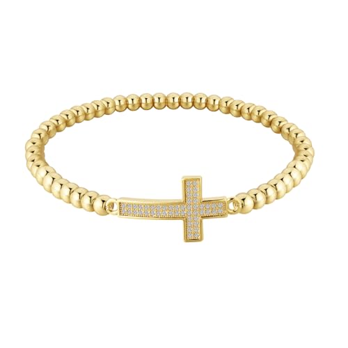 My Daily Styles Stainless Steel Beaded Cross Bracelet CZ Stretch Bracelet