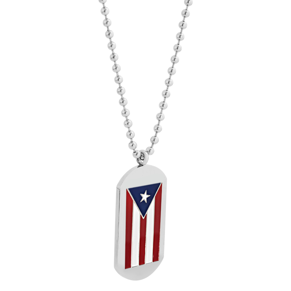 Men's Stainless Steel Puerto Rico Flag Dog Tag Chain Pendant Necklace eBay