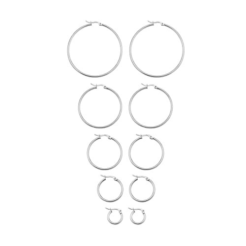 Set of 5 Pairs Hoop Huggie Stainless Steel Women's Earrings - Bild 4 von 21