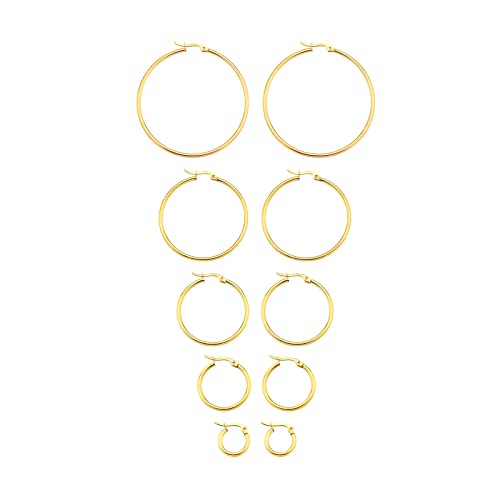 Set of 5 Pairs Hoop Huggie Stainless Steel Women's Earrings - Bild 10 von 21