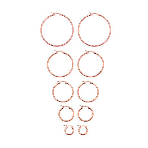 Set of 5 Pairs Hoop Huggie Stainless Steel Women's Earrings - Bild 16 von 21