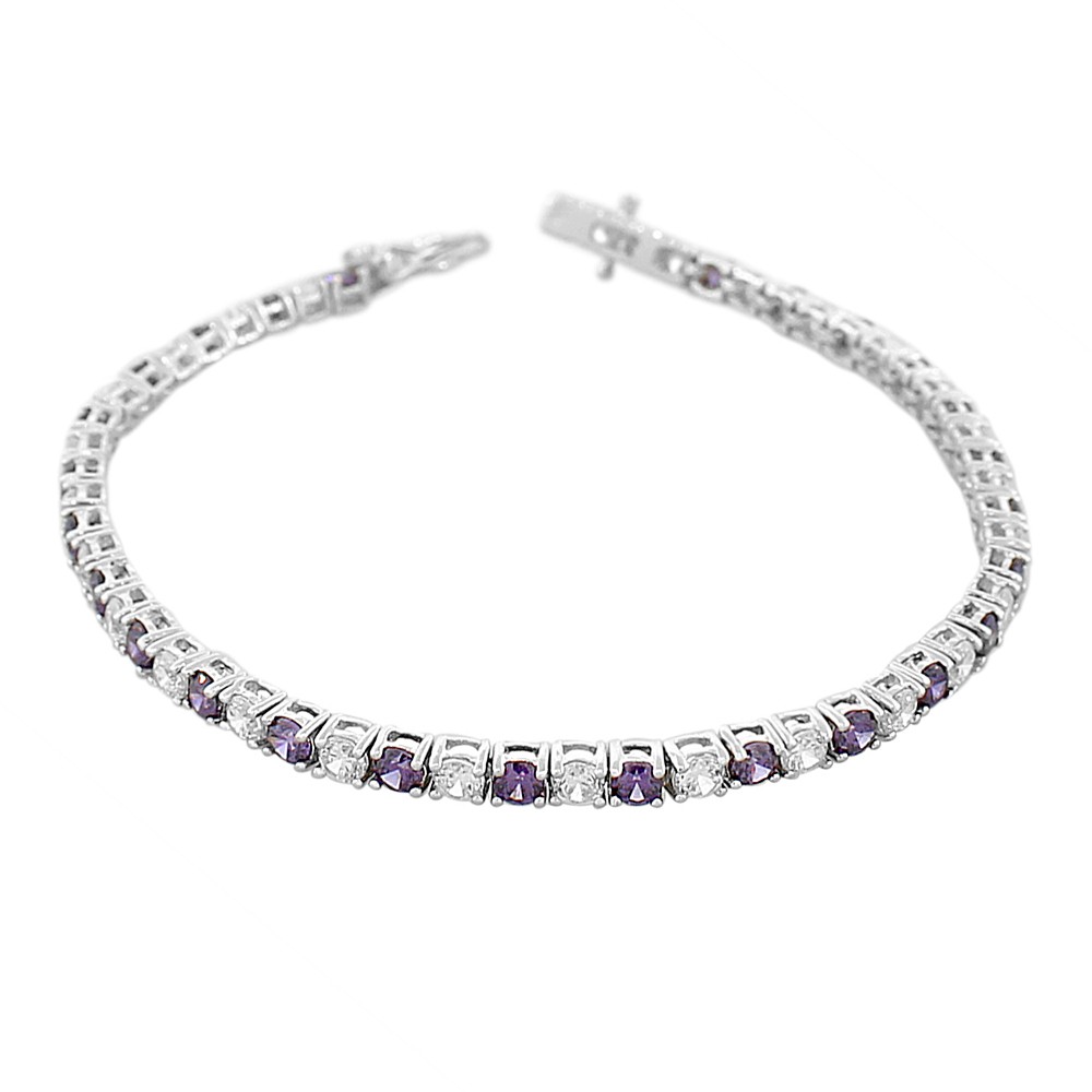 Womens 925 Sterling Silver Round White Multicolor CZ Classic Tennis