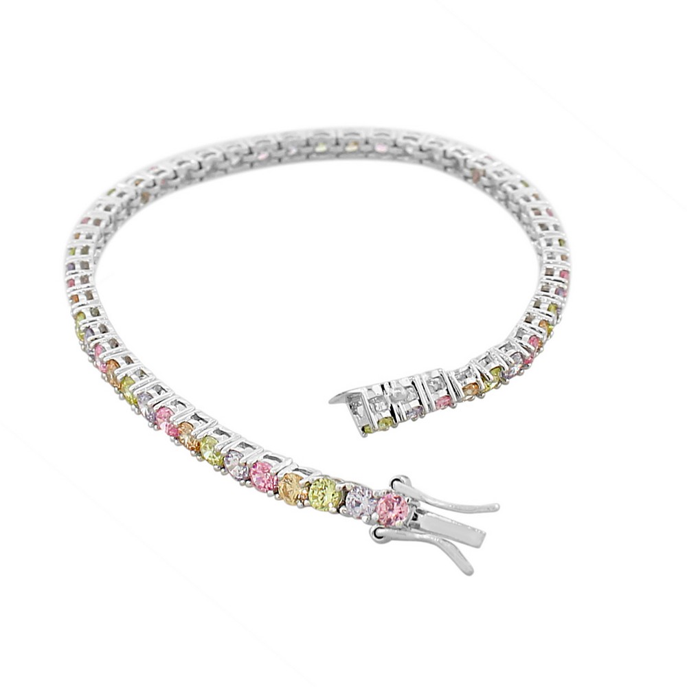 Womens 925 Sterling Silver Round White Multicolor CZ Classic Tennis