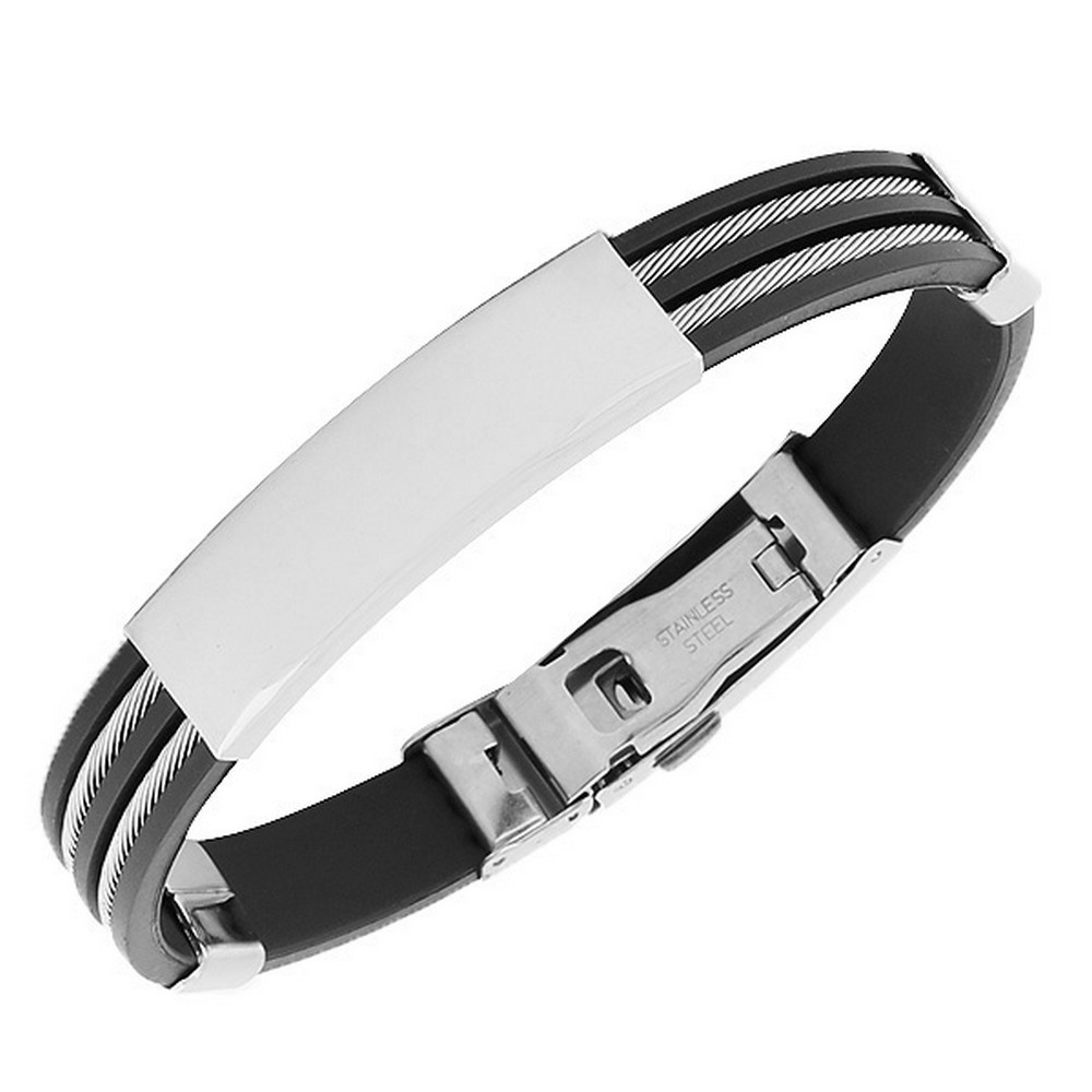 My Daily Styles Stainless Steel Silver-Tone Twisted Cable Name Tag Mens Bracelet