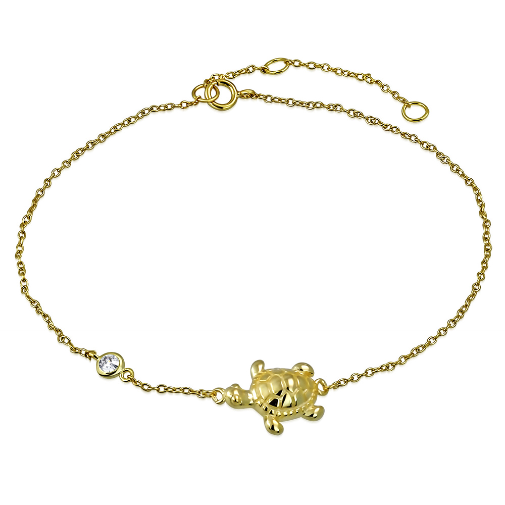 925 Sterlingsilber Lünette Set CZ Schildkröte Damen Gliedkette Fußkettchen Armband - Bild 5 von 10