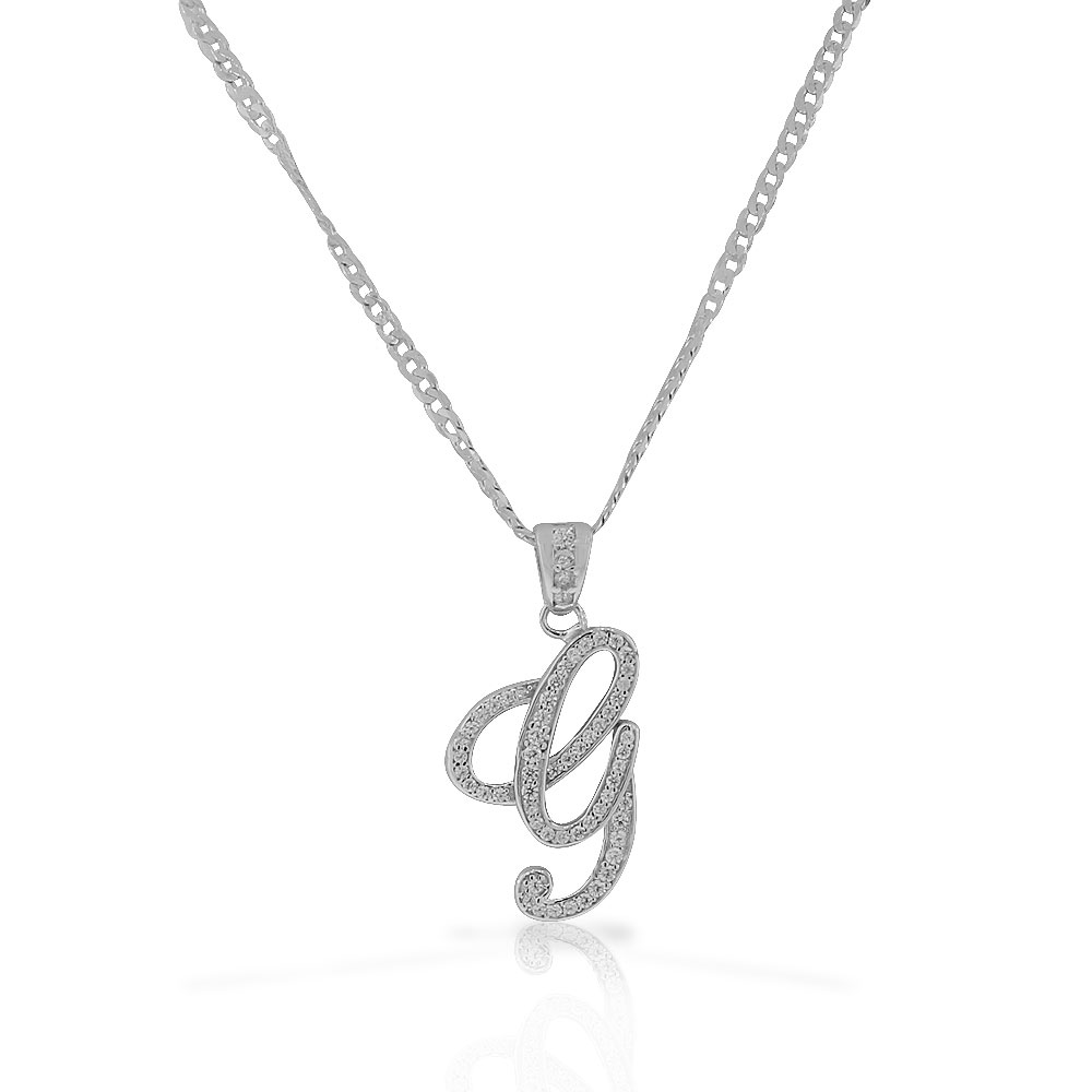 925 Sterling Silver CZ Letter Initial "G" Pendant Necklace G eBay