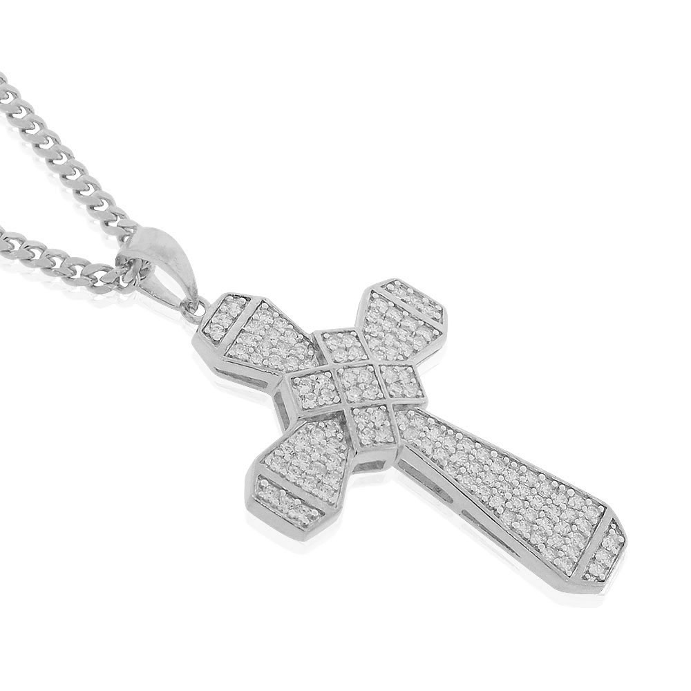 925 Sterling Silver Clear CZ Large Hip-Hop Statement Cross